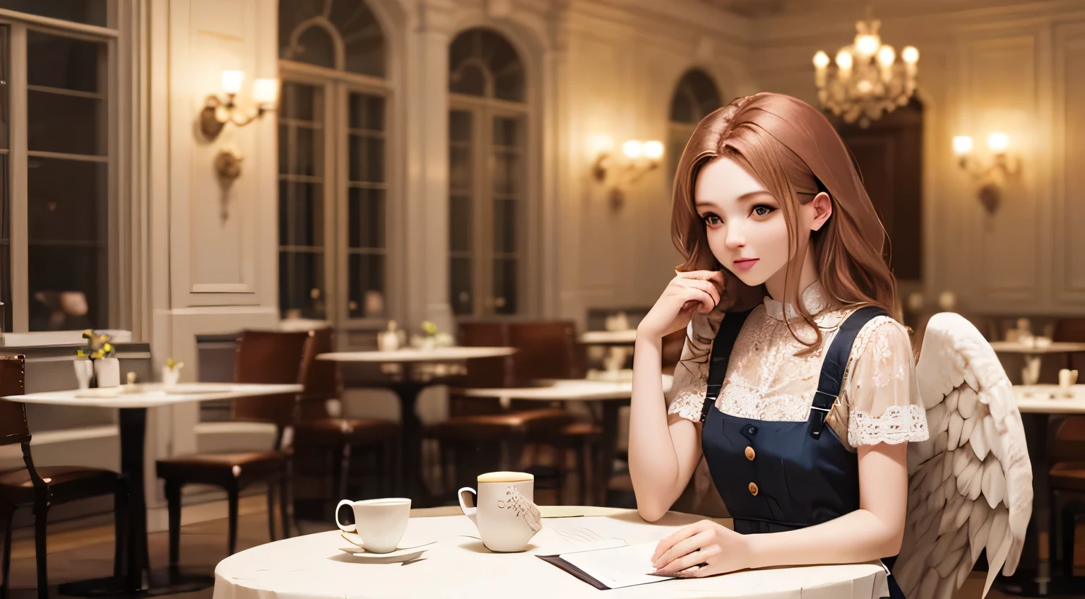 real picture、Draw an American girl with angel wings、Euro-American style girl、Beautiful angel girl、Cafe Deluxe Room、Strawberry Shortcake and Coffee Set