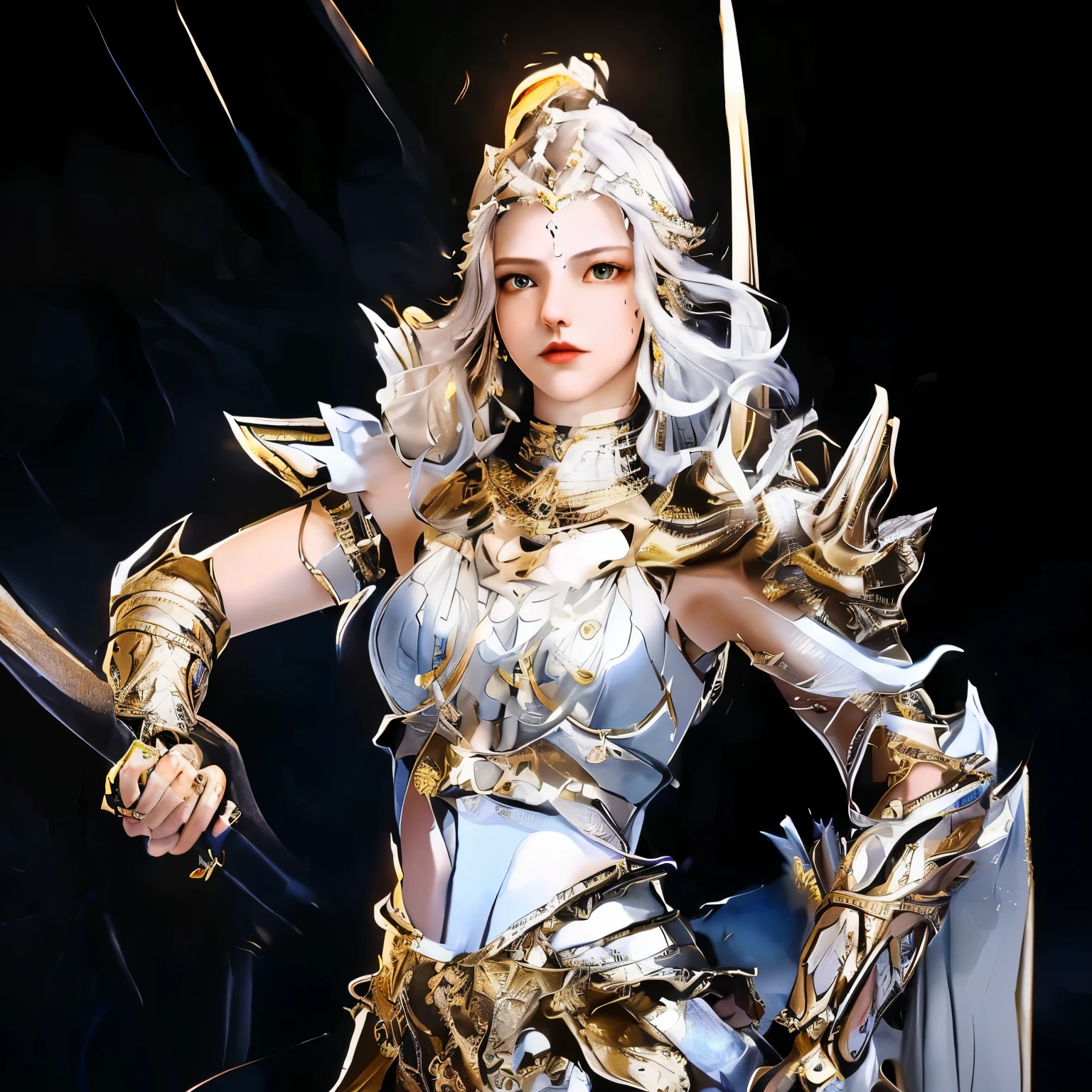 Ultra-high saturation（tmasterpiece）， fully body photo，（best qualtiy）， （1girll）， Wearing shiny gold armor， Sexy lingerie type armor，Expose your chest，Expose the waistline，Exposing thighs，cool-pose， Saint Seiya Armor， messy  hair，high detal, Anime style, Cinematic lighting, Sparkle, god light, Ray traching, filmgrain, hyper HD, textureskin, super detailing, Anatomical correct, A high resolution，Ultra-high saturation，hight contrast，High-gloss armor，Smooth skin，An insidious sneer，realisticlying，（tmasterpiece，top Quority，best qualtiy，offcial art，Beauty and aesthetics：1.2），The is very detailed，s fractal art，Extremely colorful，full-body portraits， stunningly beautiful， dynamicposes， delicated face， Vivid eyes，