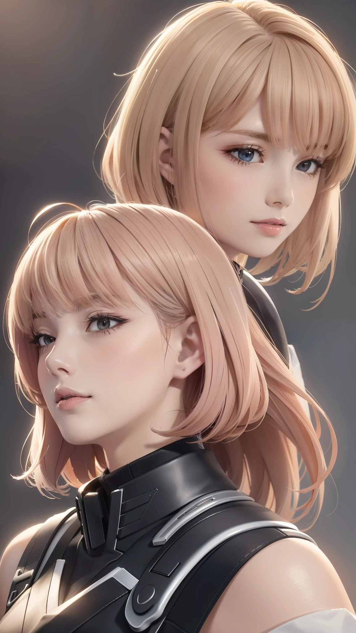 Close-up of two women with pink hair and black jackets, anime realism style, unreal 5. RPG portrait, cgsociety portrait, realistic art style, Smooth anime CG art, Photorealistic anime girl rendering, Realistic anime 3d style, loss draw 1. 0, realistic 3d animation, art germ ; 3d unreal engine, realistic anime art style,The background is space,