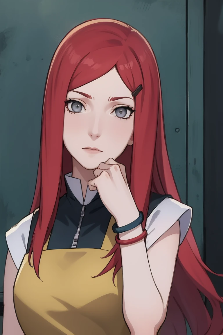 {-erro_de_anatomia:1.0} kushina, kushina, long hair, hair ornament, red hair, red head, hairclip, (grey eyes:1.5), BREAK shirt, dress, jewelry, white shirt, short sleeves, apron, bracelet, green apron, collar, BREAK looking at viewer, upper body, full body, cowboy shot, BREAK indoors, BREAK (masterpiece:1.2), best quality, high resolution, unity 8k wallpaper, (illustration:0.8), (beautiful detailed eyes:1.6), extremely detailed face, perfect lighting, extremely detailed CG, (perfect hands, perfect anatomy), fighting pose, clenched hands, closed hands, contracted fingers, arm stretched out, raised fist, about to punch, detailed fist,  focus fist,
