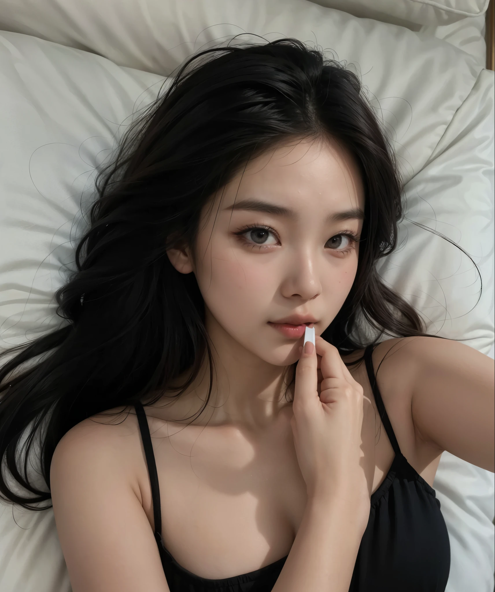 there is a woman lying in bed with a lipstick in her mouth, beautiful asian girl, an Asian woman, asian girl, 18 years, Asian woman, beautiful Asian woman, asian features, hermosa joven coreana, hermosa mujer surcoreana, Asian woman, 21 years, preciosa modelo china, muchacha coreana, asian guy, 22 years, modelo de instagram