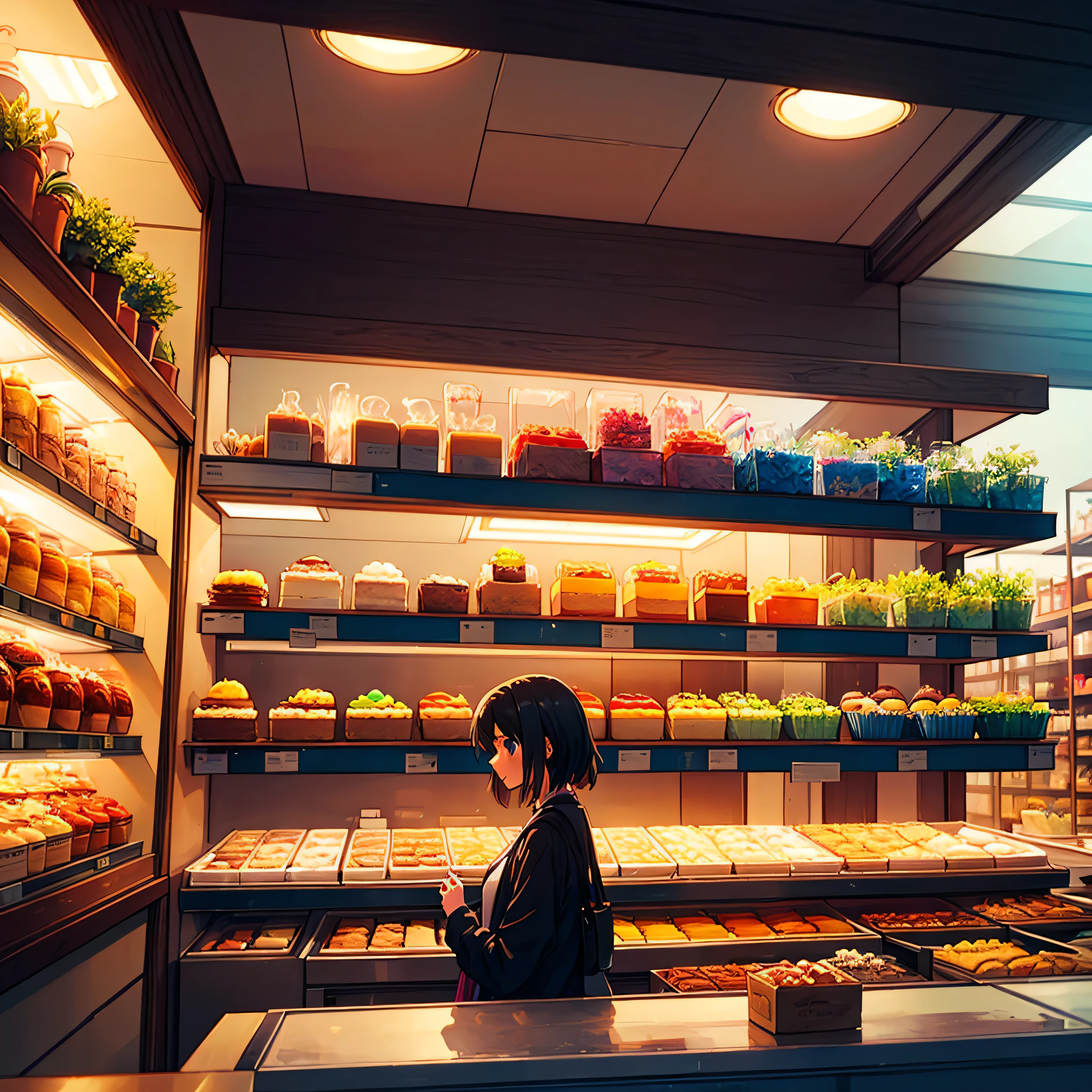 City flower shop, potted plants, flower, rainny night,water reflection puddle,oriental design, hanging lights , digital painting, sunset,wind up,concept art, illustration, intricate, many people, hanging lights, happy, beautiful colorful light, flower, plants ((tileset)) Anime - City street style scene, a woman waiting in front of a store, anime background art, detailed scenery - width 672, anime landscape concept art, anime style cityscape, Studio Ghibli anime style, Studio Ghibli art style, Studio Ghibli program, anime landscape, Studio Ghibli art style, Landscape artwork, Beautiful anime landscape, Forest city street, Ghibli art style, cake shop, cake shop, bakery cake shop, Makoto Shinkai style, Makoto Shinkai anime, Shinkai Makoto art style, insanely detailed, ((tmasterpiece)), absurdres, HDR, UHD, varied multi etc. --v6 --s1000 --c20 --q5 --chaos100