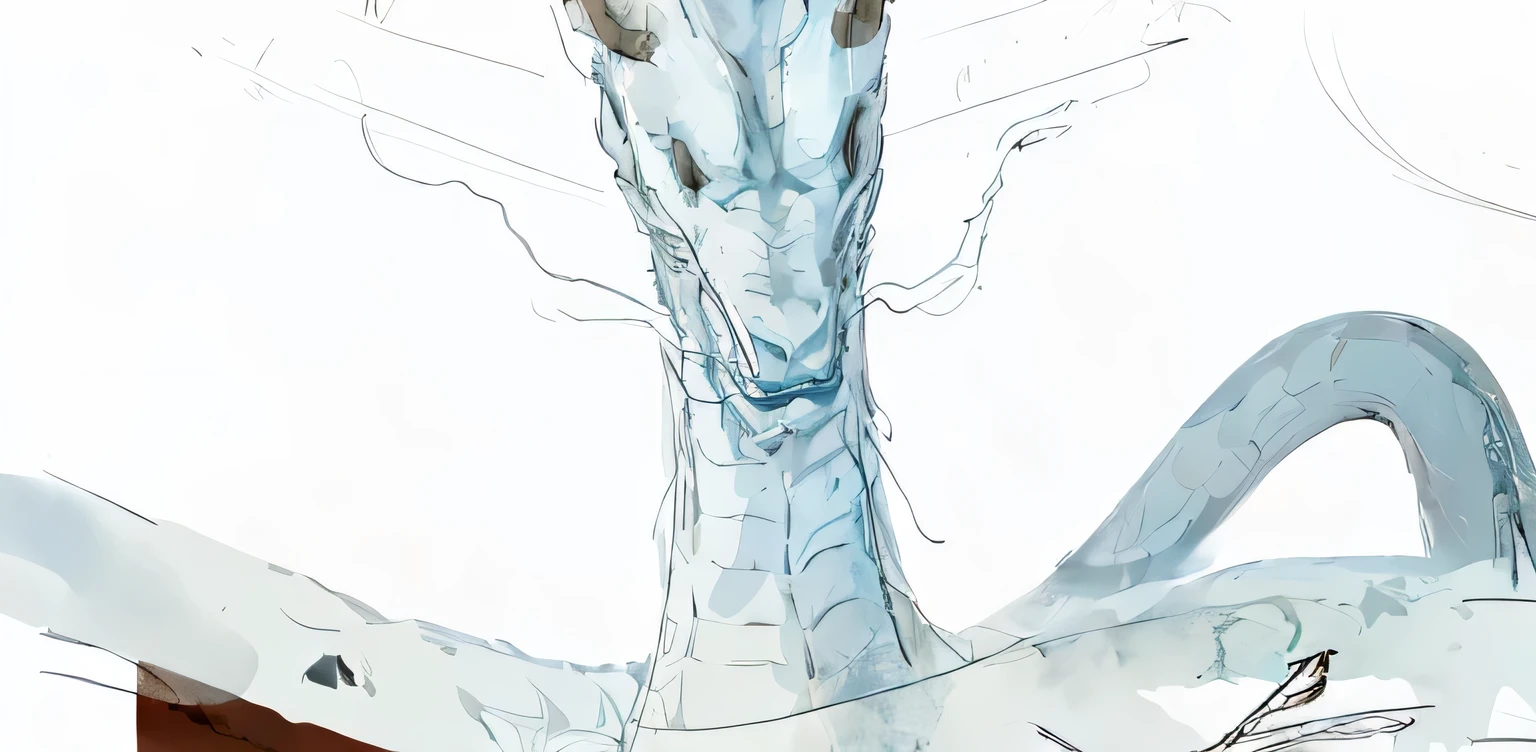 There is a white dragon flying in the sky, Concept Design,Color block flat coating,Chinese fantasy, majestic dragon,ethnic style,high quality,ink painting,Artistic promotional images