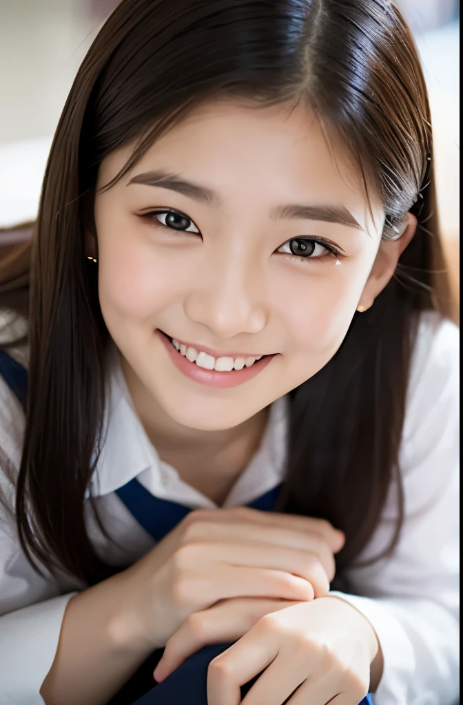 Japanese girl),((Beautiful girl)),cleavage,the expression imagining what feels good:1.2,(perfect body beauty:1.2),((perfect body)),(shy smile),beautiful teeth,