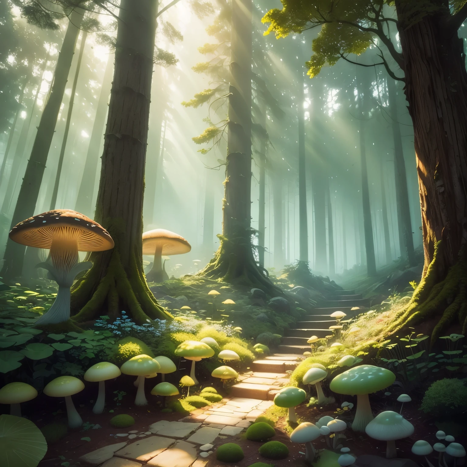 (Tyndall effect),A cave filled with glowing exotic plants, Create a dreamy and colorful atmosphere. sunlight shining through，Casts a golden light on the ground，The plants emit Energetic hues of purple, blue, and green, Create a charming glow，lighting up the environment around him. The cave is filled with beautiful mushrooms of all shapes and sizes, Adds to the charming atmosphere. when you explore the cave, You notice the fireflies flickering softly, Their tiny bodies emit a soft, delicate light. They danced in the air, Add magic to the scene. in the center of the cave, You find a playful leprechaun sitting on a large mushroom, His mischievous eyes sparkled with joy. The cave is bathed in warm and Energetic colors, Gives an otherworldly and ethereal feel. 光影的变化给周围环境增添了mystery感, Invite you into this fascinating world. The Energetic colors and intricate details make the scene come to life, Take you into a whimsical realm. (best quality, detailed, 4k, high resolution:1.2), ultra-detailed, (actual, photoactual:1.37) mystery, Energetic, and charming, This artwork captures the essence of the magical cave. rich colors, intricate details, The charming atmosphere makes it a masterpiece worth exploring.(Tyndall effect:1.5)