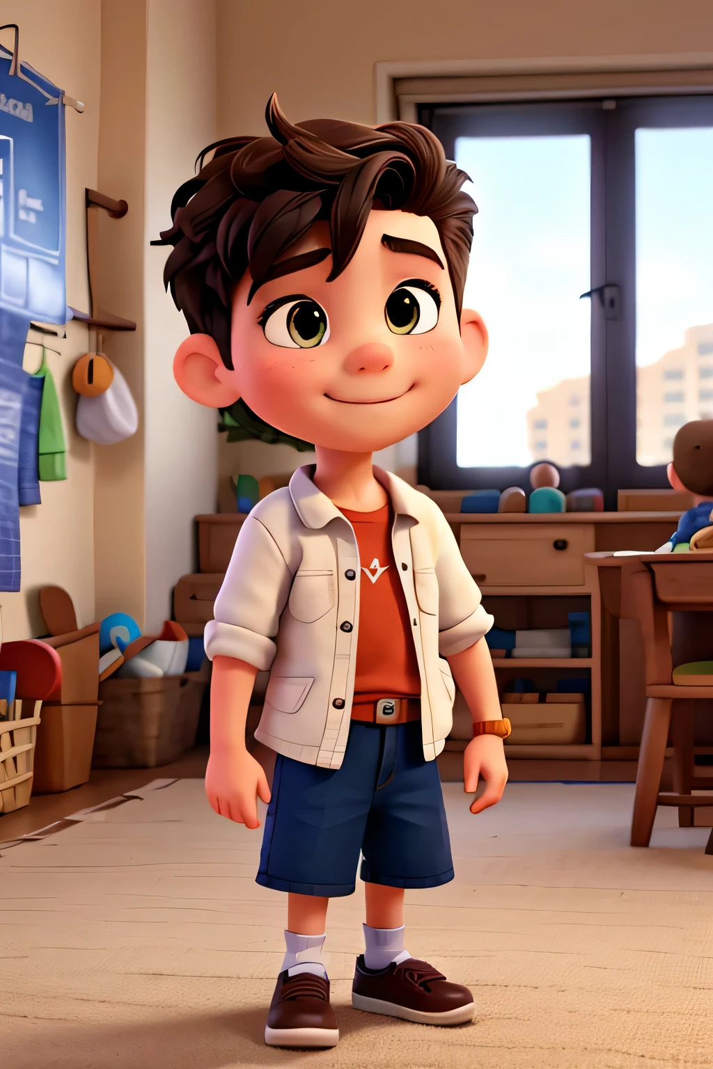 Boy pictures for YouTube video stories in Pixar format, He was a little Allabester., He is the class leader., he is going out, Playful and alert to many things.