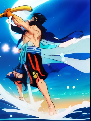Manga, 1 homem, cabelo castanho longo, olhos negros, olhos brilhantes, sem corte, roupas elegantes, parted lips, pirata, noite, flores, charmoso, athletic, forte, armado com uma garra de ferro, letal