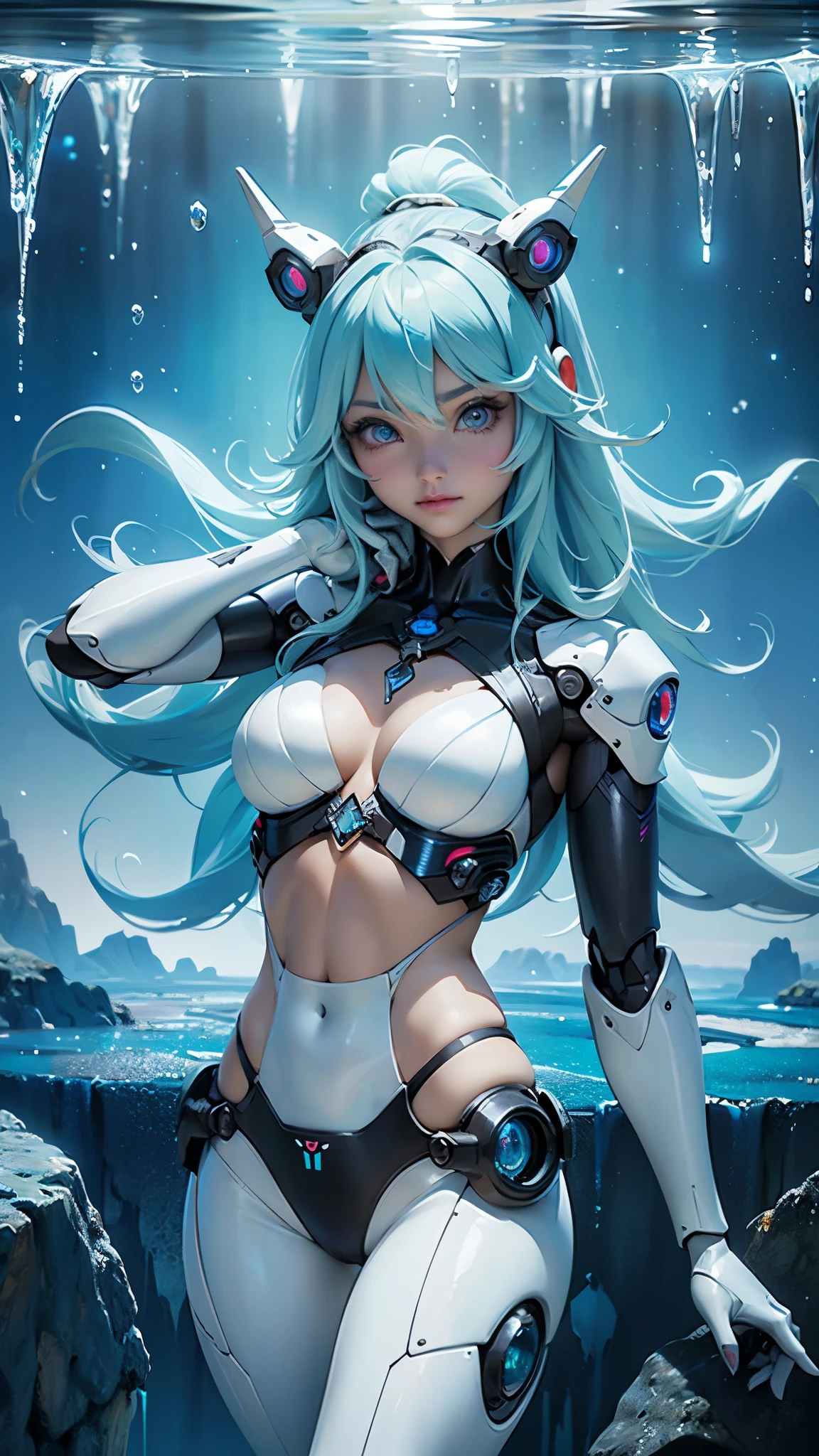 (La mejor calidad,A high resolution,Ultra - detallado,actual),Ariana Grande cyborg in yellow bikini with children&#39;pique, dentro una caverna de hielo congelado, (fondo cristales de hielo grandes :1.4), More detailed 8K.motor irreal:1.4,HD,La mejor calidad:1.4, fotorrealista:1.4, textura de la piel:1.4, obra maestra:1.8,obra maestra, mejor calidad,objeto Objeto], (rasgos faciales detallados:1.3),(Las proporciones correctas),(Ojos hermosos azules:1.4 ),  (pose vaquero), (dedos detallados cyborg :1.4), (bikini estilo kawaii ciborg white :1.4), (Cabello largo completo rojo), (perfect anatomy 2.1), (robot ciborg blanco :1.4), ,( ciberpunk 2.1), (MarArt 2.1), (circuitos de robot esqueleto de metal:1.4) 