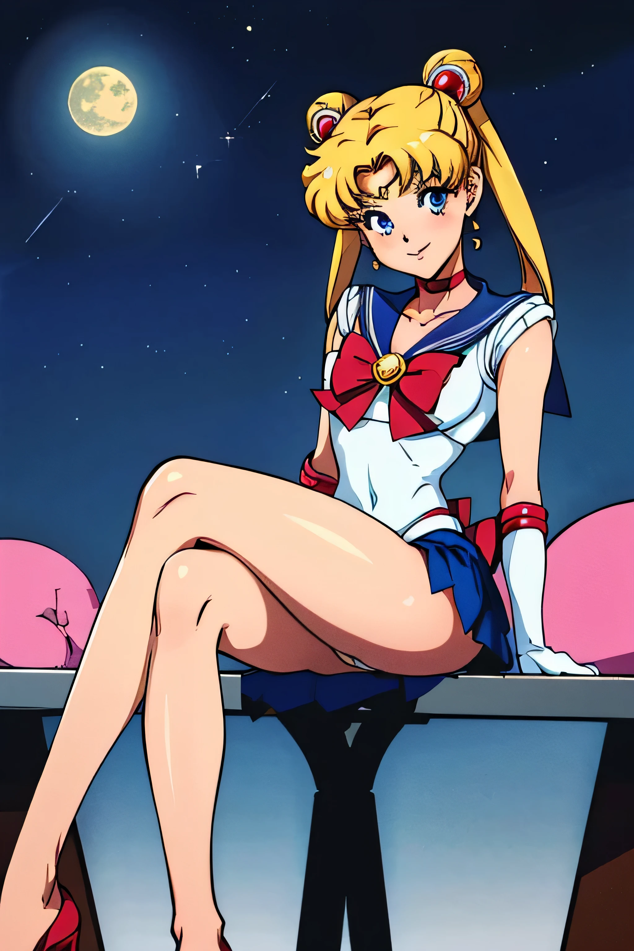 Obra maestra, Mejor calidad, absurdos, perfect anatomy, 1 chica, solo, Luna, 1990s \(Estilo\), rubia marinero luna, (little mom) de pie, sonrisa, tiro de vaquero, Uniforme Marinero Senshi, cuello marinero, Falda azul, Guantes de codo, en pose de espaldas, shows off his booty, Backward, sin tanga, big booty, ultra mini falda, (detallado:1.3), ultra high resolution, ultra detallado, Highly detallado face and skin texture, detallado eyes, double eyelids, dynamic light, (cara muy detallada) sentado con las piernas cruzadas, cruzando las piernas, show legs and booty, buen culo, muy sexy, Booty without thong