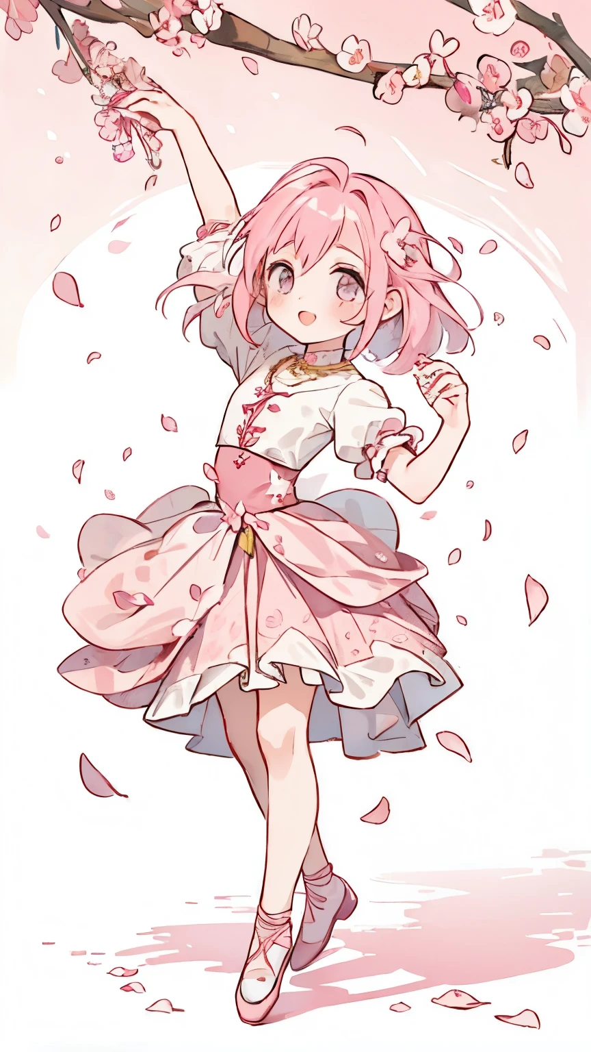 (((Girl with pink hair))),(((Many small petals are dancing))),pink background