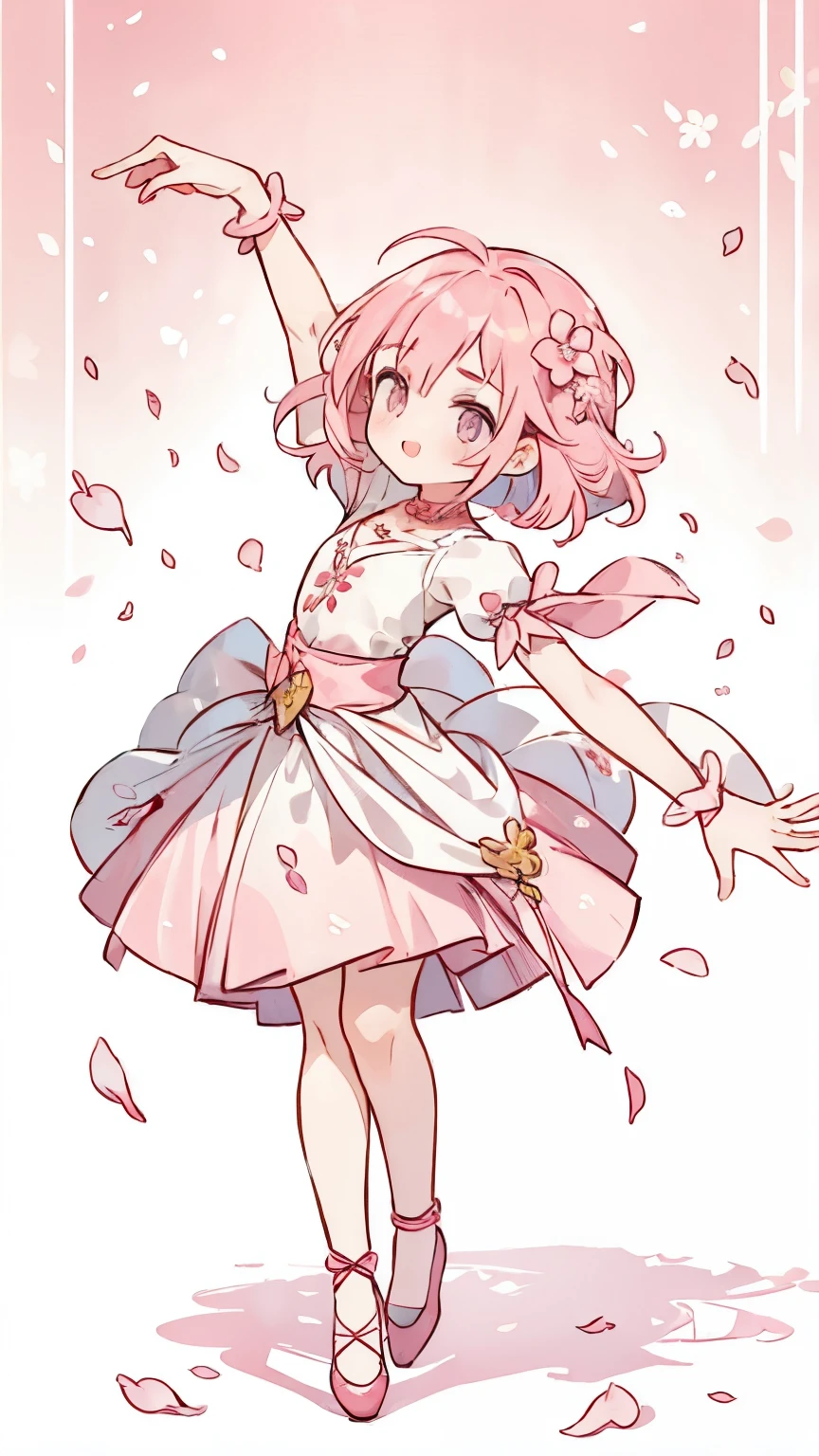 (((Girl with pink hair))),(((Many small petals are dancing))),pink background
