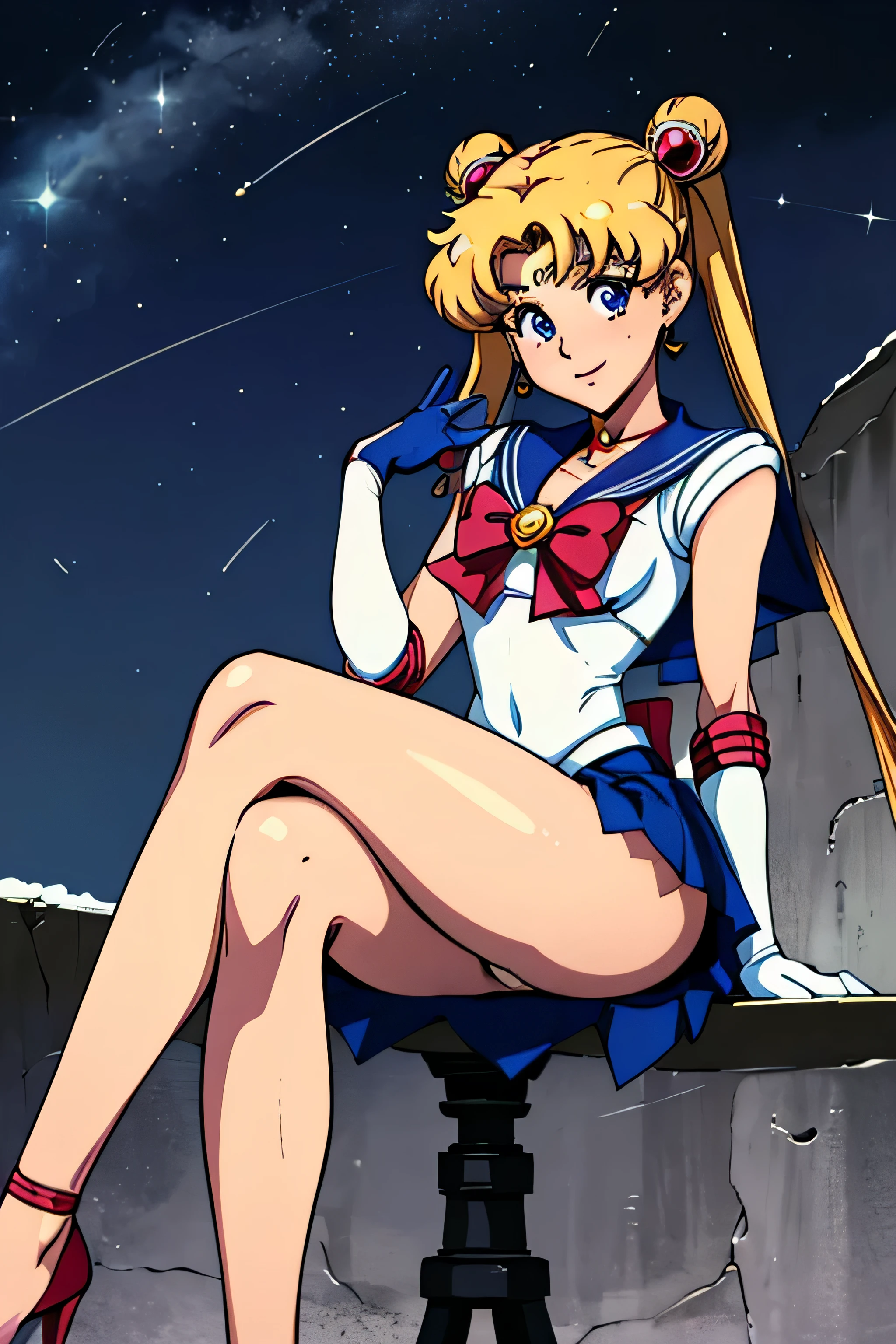 Obra maestra, Mejor calidad, absurdos, perfect anatomy, 1 chica, solo, Luna, 1990s \(Estilo\), rubia marinero luna, (little mom) de pie, sonrisa, tiro de vaquero, Uniforme Marinero Senshi, cuello marinero, Falda azul, Guantes de codo, en pose de espaldas, shows off his booty, Backward, sin tanga, big booty, ultra mini falda, (detallado:1.3), ultra high resolution, ultra detallado, Highly detallado face and skin texture, detallado eyes, double eyelids, dynamic light, (cara muy detallada) sentado con las piernas cruzadas, cruzando las piernas, show legs and booty, buen culo, muy sexy, Booty without thong