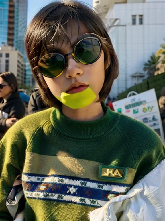 there is a young boy wearing sunglasses and a green sweater, with sunglass, !!wearing modern glasses!!, wearing cool sunglasses, wearing glack glasses, !!wearing glasses!!, green shades, wearing sunglasses, reyyan, wearing round glasses, looking heckin cool and stylish, with sunglasses, wearing shades, wearing small round glasses, wearing versace sunglasses, kid