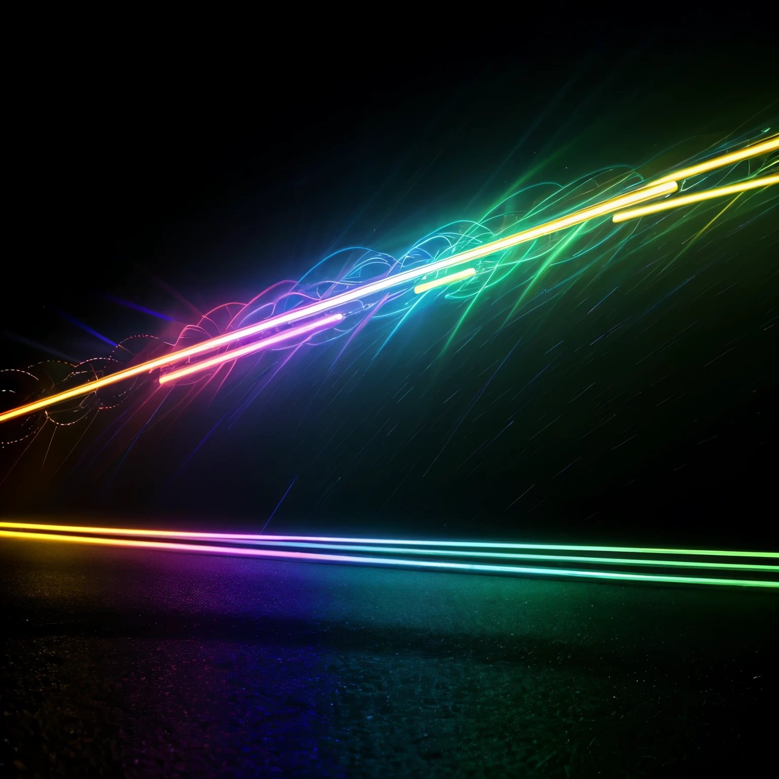 best quality, 32k, RAW photo, incredibly absurdres, extremely detailed, (Tyndall Effect:1.4), iridescent rainbow neon colors, motion-blur, action-lines, speed-lines, background mad black