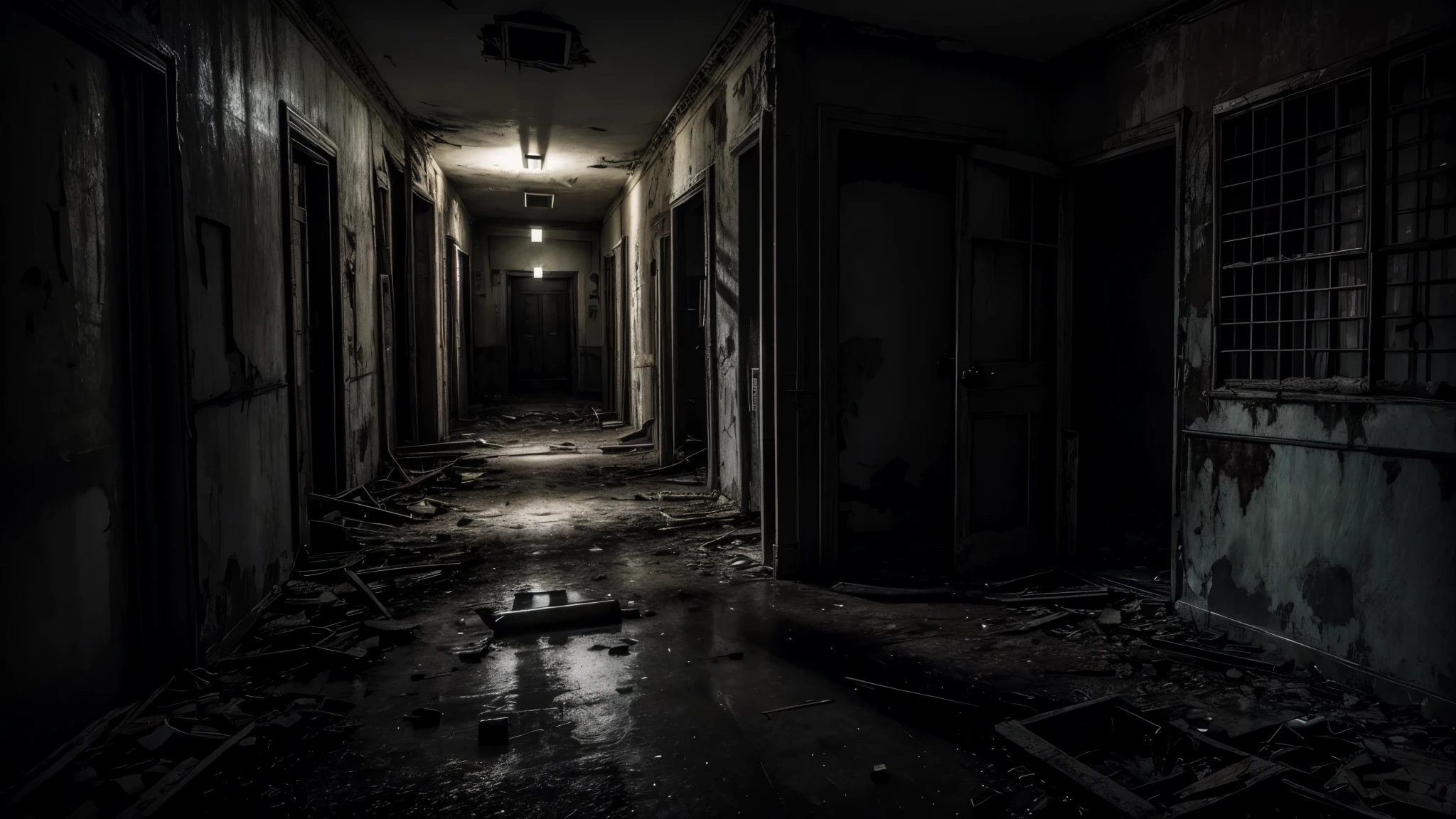 Haunted old hospital, dark, scary, decayed, abandoned
