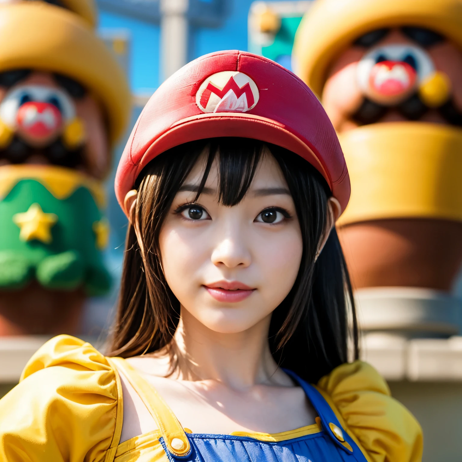 (RAW photo、highest quality)、(realistic、Photoreal:1.3)、highest quality、masterpiece、very delicate and beautiful、A hvery detailed、nffsw、sense of oneness、2k wallpaper、growing up、Beautiful in every detail、masterpiece、light smile、highest quality、Hvery detailed ticker Unity 8K wallpapers、huge file size、Super detailed、High resolution、very detailed、 ((cosplay as super mario:1.5))、Goomba、Nokonoko、Teresa、Bowser、killer、Pakkun Flower、hammer broth、(Have an adventure in Mario&#39;s world)