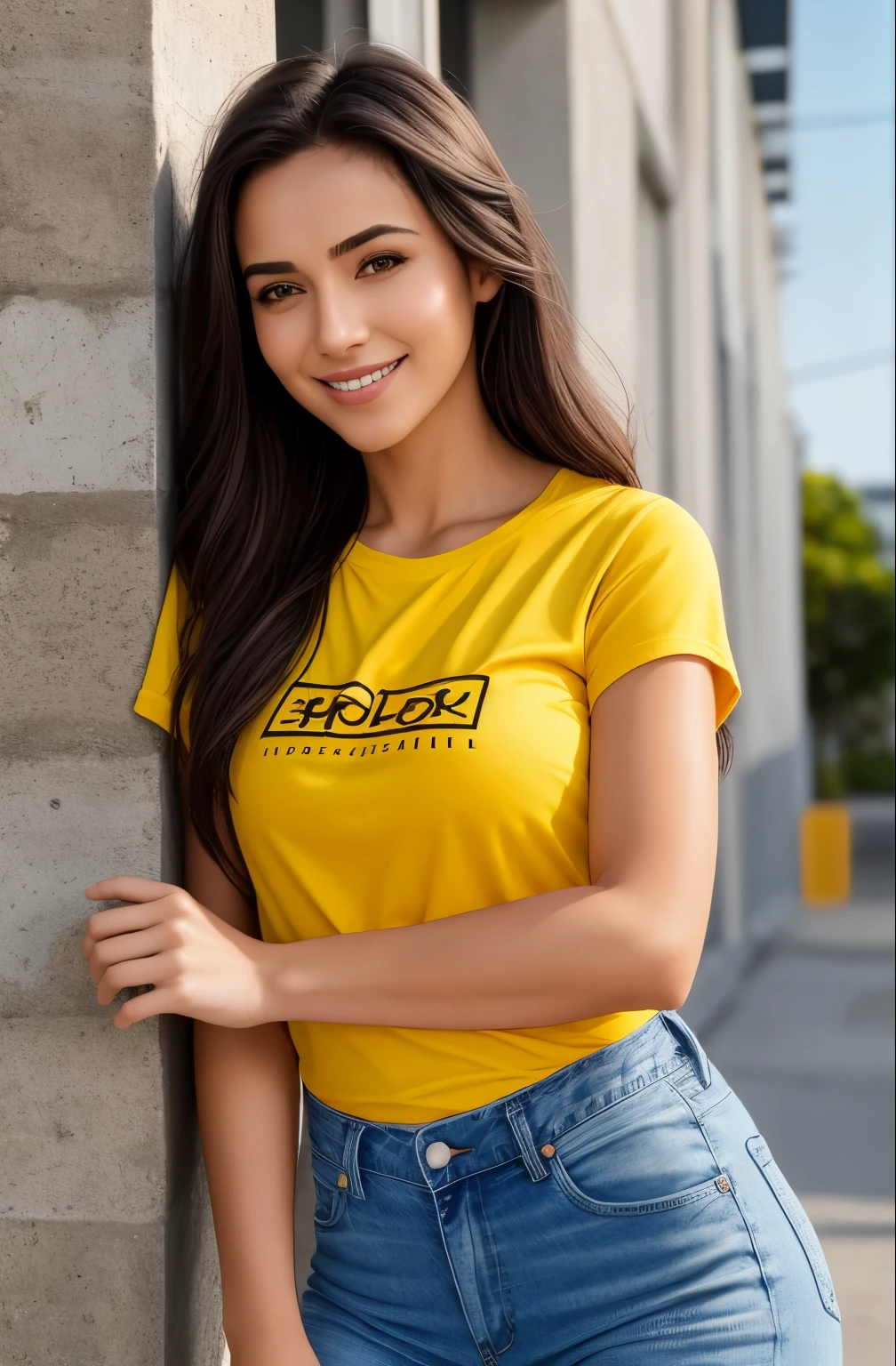 Beautiful ebony  african model, long black hair, black skin, ferrari, red t shirt