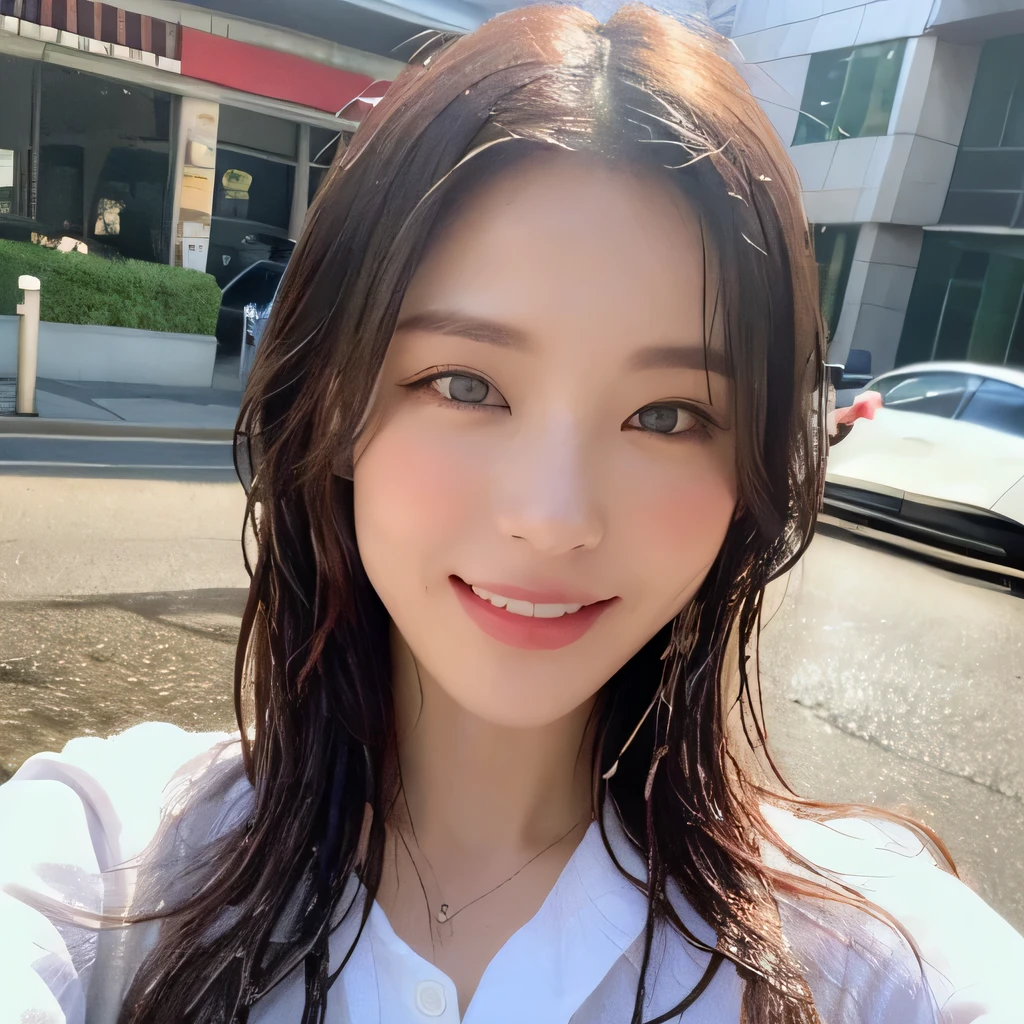 ((highest quality, 8k, masterpiece: 1.3)), sharp focus: 1.2, beautiful woman with perfect figure: 1.4, slim abs: 1.2, (layered hairstyles,: 1.2)), (wet white on long shirt: 1.3), rain: 1.3, street: 1.2, wet body: 1.1, Highly detailed face and skin texture, fine eyes, double eyelid, big ile,