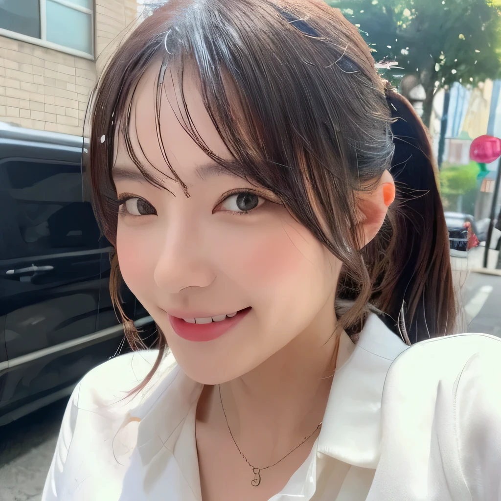 ((highest quality, 8k, masterpiece: 1.3)), sharp focus: 1.2, beautiful woman with perfect figure: 1.4, slim abs: 1.2, (layered hairstyles,: 1.2)), (wet white button long shirt: 1.3), rain: 1.3, street: 1.2, wet body: 1.1, Highly detailed face and skin texture, fine eyes, double eyelid, big breasts, smile,