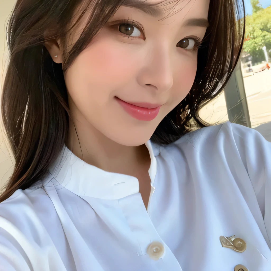 ((highest quality, 8k, masterpiece: 1.3)), sharp focus: 1.2, beautiful woman with perfect figure: 1.4, slim abs: 1.2, (layered hairstyles,: 1.2)), (wet white button long shirt: 1.3), rain: 1.3, street: 1.2, wet body: 1.1, Highly detailed face and skin texture, fine eyes, double eyelid, big breasts, smile,
