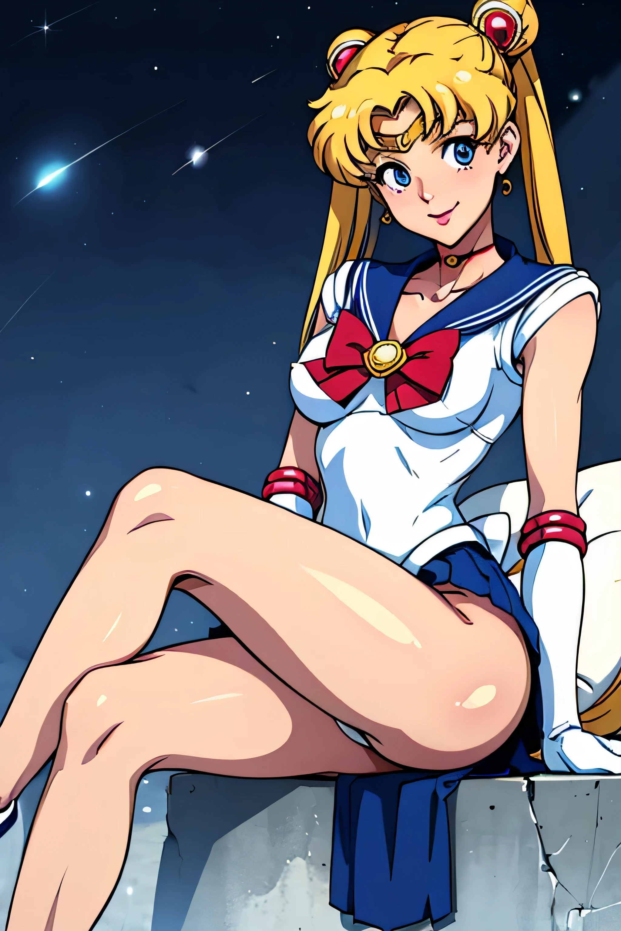 Obra maestra, Mejor calidad, absurdos, perfect anatomy, 1 chica, solo,  Luna, 1990s \(Estilo\), rubia marinero luna, (little mom) de pie, sonrisa, tiro de vaquero, Uniforme Marinero Senshi, cuello marinero, Falda azul, Guantes de codo, en pose de espaldas, shows off his booty, Backward, sin tanga, big booty, ultra mini falda, (detallado:1.3), ultra high resolution, ultra detallado, Highly detallado face and skin texture, detallado eyes, double eyelids, dynamic light, (cara muy detallada) sentado con las piernas cruzadas, cruzando las piernas, show legs and booty, buen culo, muy sexy, Booty without thong