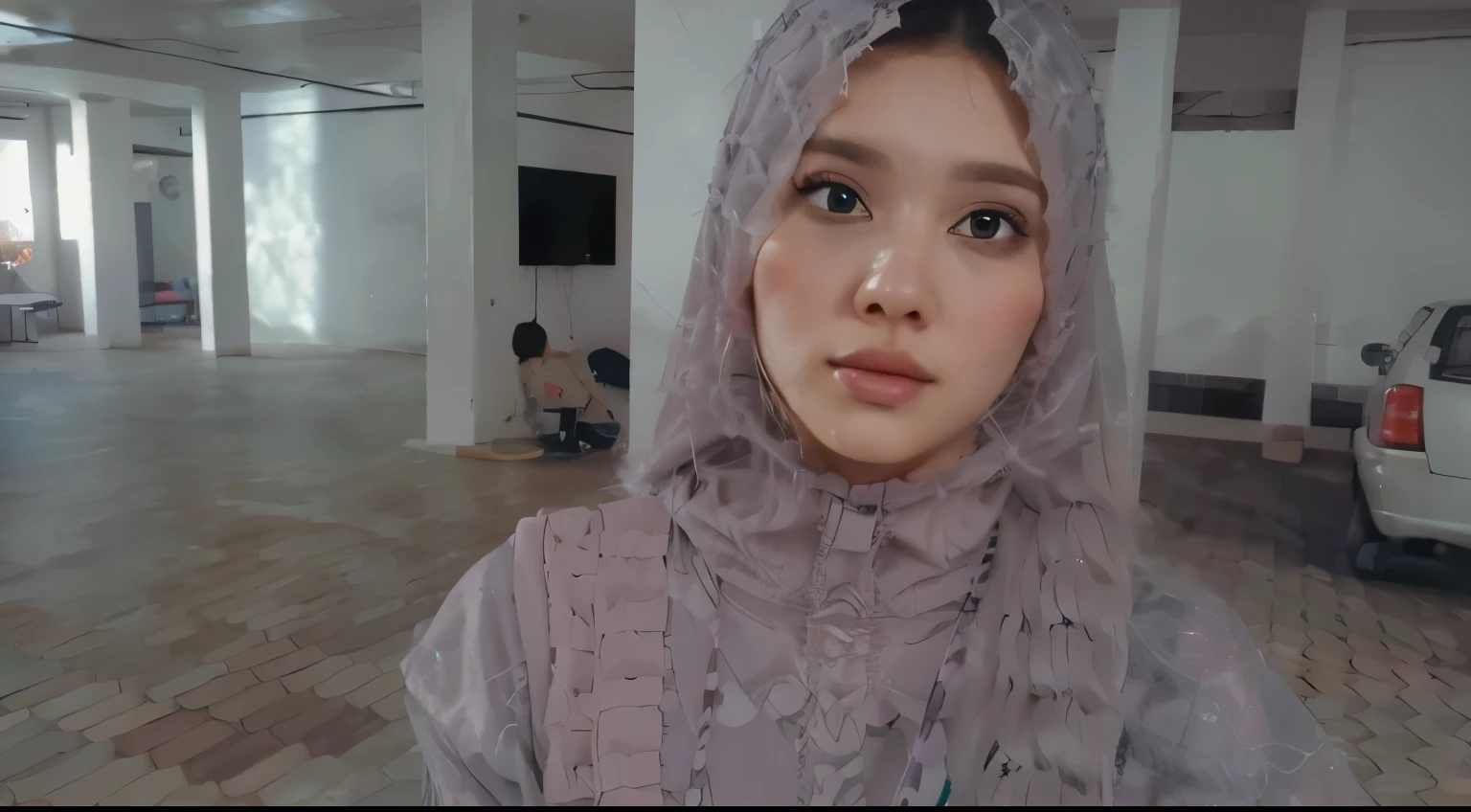 Girl with futurestic background and realistic 3D face