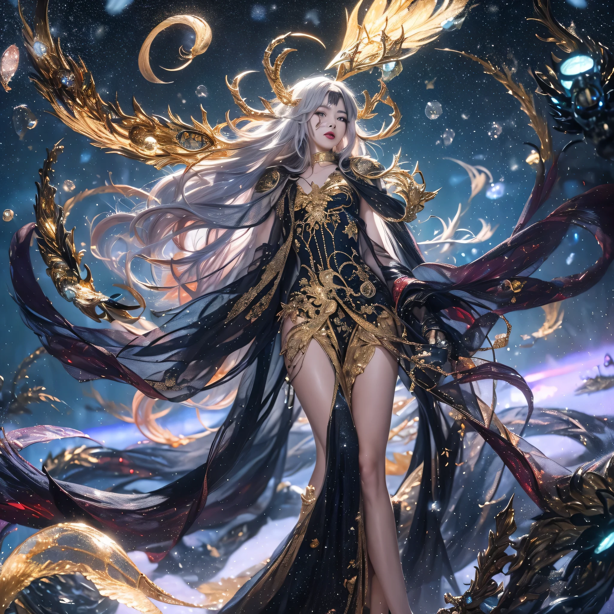 Antlers Flying Nine Tails Light Blue Heavenly Master Flame Hair Star，Moon Night black, gold and orange snake print silk trousers，Rouge Diamond Tulle Sheer Lizard Print，Girl flying in space in the snow 1:900 miniatures，Front view，pure transparency，put on boxing gloves，Wear gold-framed Reverse Light sunglasses，Panoramic super wide angle，very happy，Authentic and delicate texture，Strong visual impact，super detailed，dream girl，delicate face型，beautiful eyes，Hair floating in the air， cherry style，Zhou Xiaotong，crystal clear，Good sense of perspective，Light shadow effect，16KLight slip，surface reflected Light，flowing black hair，Water Goddess 32K，complicated，grace，Very detailed，Gorgeous，digital photography，Autumn Cowboy Shooting，Surrealism，broken ruby，defeat magic，Water magic entanglement，（masterpiece，Light，beautiful eyes：1.2），high dynamic range，void 5 energy storm，(china 1 girl，black eyes:1.5），rouge skin，Light skin，(sit on stone：1.5），delicate face，black hair，Put on Gorgeous golden armor，starry sky background，beautiful golden armor，it&#39;it&#39;it&#39;It&#39;s raining，beautiful，University Teachers&#39;Don&#39;t look at the audience，focus shift，masterpiece
