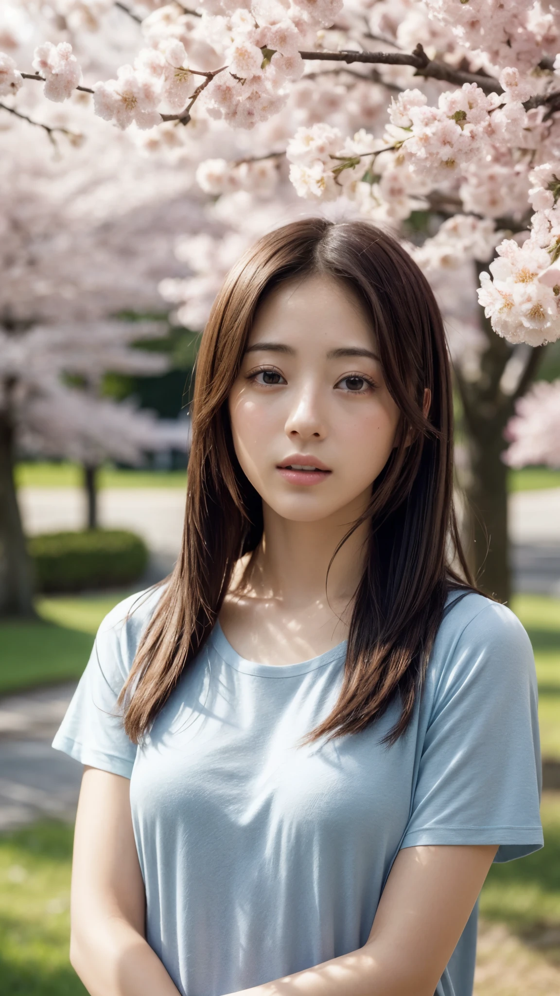 doress、(Photorealsitic:1.4)、(hyper realisitic:1.4)、(realisitic:1.3)、(Smooth lighting:1.05)、(Improved lighting quality in movies:0.9)、32K、1girl in、20 years girl、Realistic lighting、Back lighting、Facial light、raytrace、(brightened light:1.2)、(enhanced quality:1.4)、(Top quality real texture skins:1.4)、finely eye、finerly detailed face、Fine quality eye、(Tired, sleepy and satisfied:0.0)、 close up of face、tshirts、(enhance body line mood:1.1)、(Increase the beauty of skin texture:1.1)、((Satomi Ishihara))、