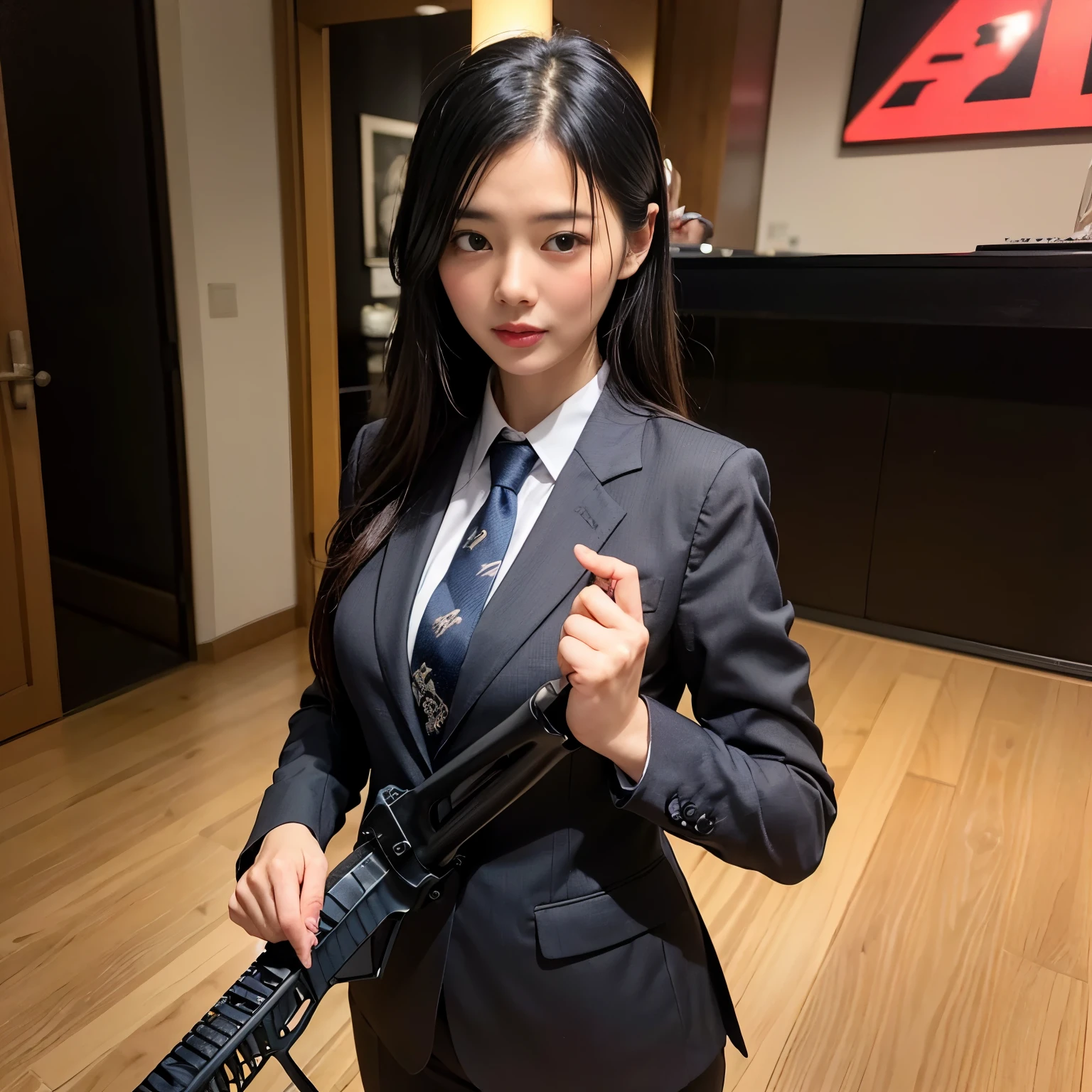 (RAW photo、highest quality)、(realistic、Photoreal:1.3)、highest quality、masterpiece、very delicate and beautiful、A hvery detailed、nffsw、sense of oneness、2k wallpaper、growing up、Beautiful in every detail、masterpiece、light smile、highest quality、Hvery detailed ticker Unity 8K wallpapers、huge file size、Super detailed、High resolution、very detailed、(precise fingers:1.5)、bow、Full body Esbian、(unparalleled beauty)、(criminal課)、(Investigation Division 1)、(criminal)、(criminal課長)、(実直なcriminalと破天荒なcriminal)、(Police Department)、(gray suit or black suit:1.35)、(shirt and tie)、(teardrop type sunglasses)、(Presentation of police record)、(Aim and hold the assault rifle SIG SG550:1.85)、(Holding the assault rifle SIG SG550)、(Fire the assault rifle SIG SG550)、(red wine in a wine glass)、(ride a helicopter)、Investigation begins。Western Police、shine、intricate details、Shitsumeka、two women are in front of the camera、cowboy shot