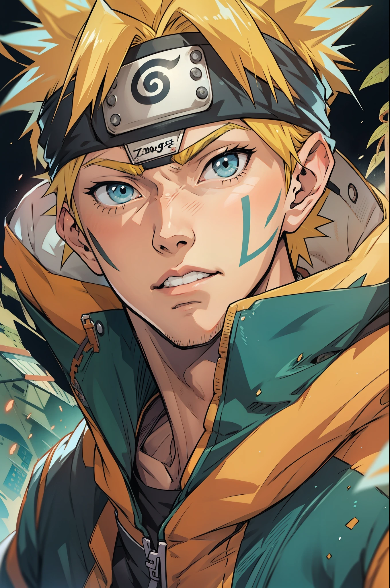 1male, Naruto Uzumaki, yellow short hairs, headband, orange and blue clothes,, anime style, japanese anime style, Kishimoto Japanese, blue eyes, 8K detailed portrait, masterpiece, best quality