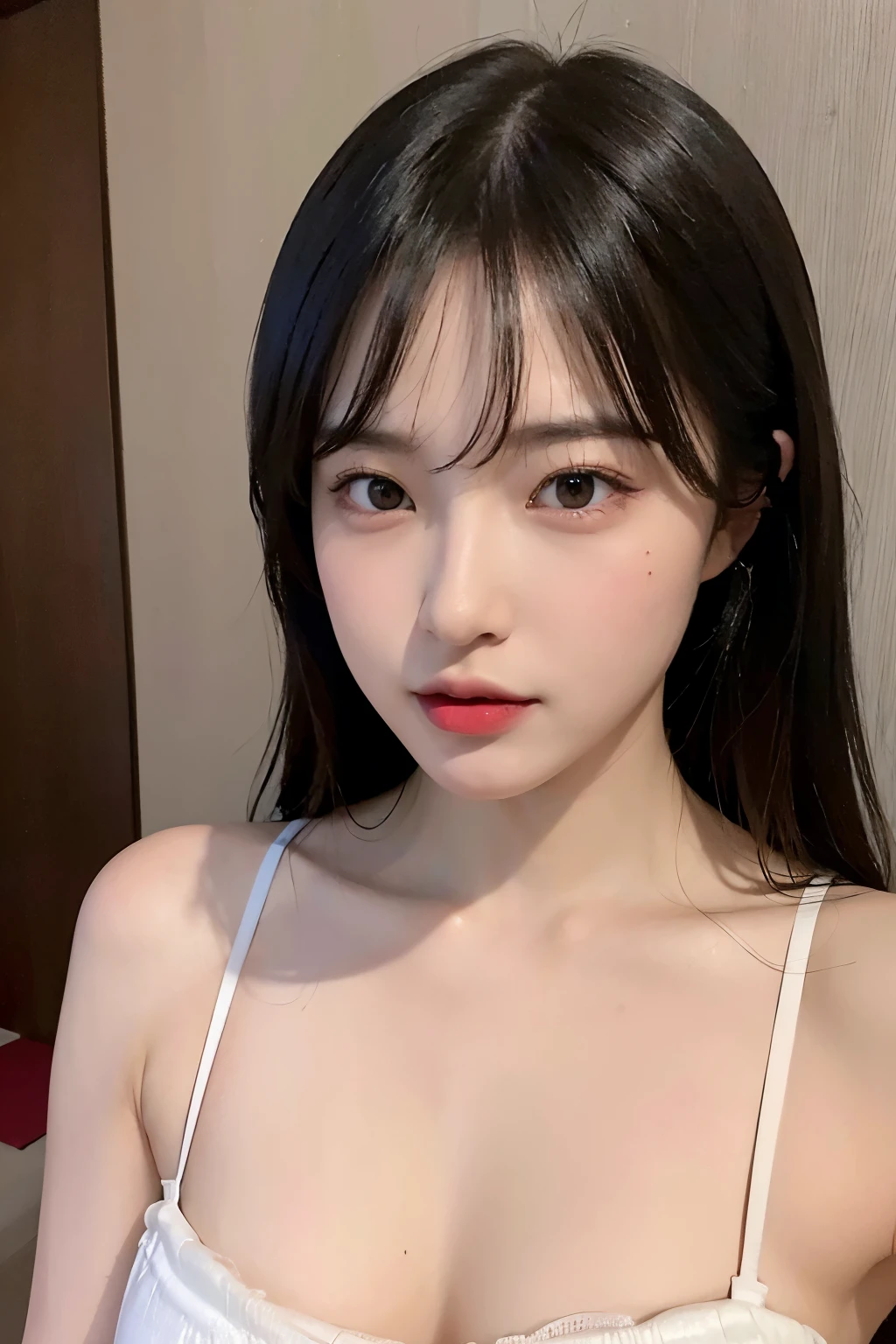 (1 girl), (sexy look:1.5), (flat chest:1.3), (very detailed目, very detailed顔), (surreal, High resolution), (highest quality:1.4), (hyper quality), real skin texture, RAW photo, (realistic, Photoreal:1.37), very detailed, professional photography, , (look at me), (luxury hotel，front), (kiss me:1.4),