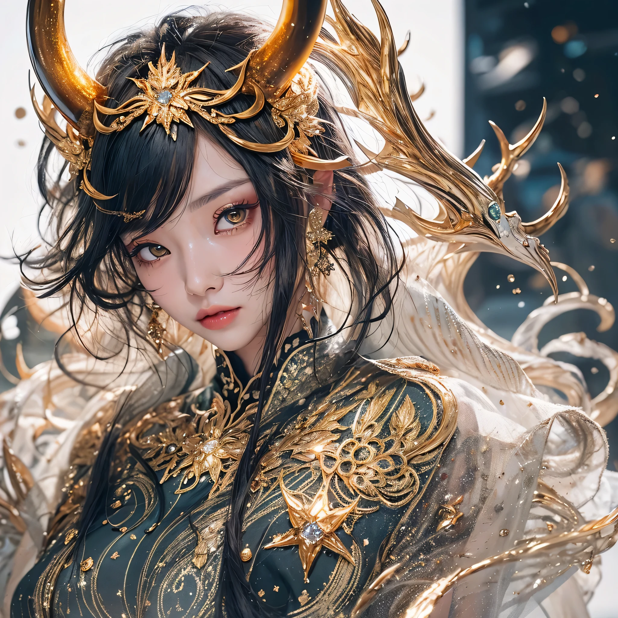 （（（Windproof goggles）））（windproof sunglasses）鹿角飞天九尾Light蓝天师炎发星，Black moonlit night, Gold and orange snake-print silk trousers，Rouge Diamond Tulle Sheer Lizard Print，very happy，Authentic and delicate texture，Strong visual impact，super detailed，dream girl，delicate face型，beautiful eyes，Hair floating in the air， cherry style，Zhou Xiaotong，crystal clear，Good sense of perspective，Light shadow effect，16KLight slip，surface reflected Light，flowing black hair，Water Goddess 32K，complicated，grace，Very detailed，Gorgeous，digital photography，Autumn Cowboy Shooting，Surrealism，broken ruby，defeat magic，Water magic entanglement，（masterpiece，Light，beautiful eyes：1.2），high dynamic range，void 5 energy storm，(china 1 girl，black eyes:1.5），rouge skin，Light skin，(sit on stone：1.5），delicate face，black hair，Put on Gorgeous golden armor，starry sky background，beautiful golden armor，it&#39;it&#39;it&#39;It&#39;s raining，beautiful，University Teachers&#39;Don&#39;t look at the audience，focus shift，masterpiece