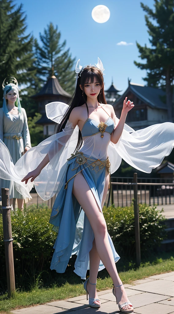 Moonlit landscape,The goddess in costume dressed in Han costume is unique。Her gorgeous costumes sparkle,The skirt swayed in the breeze,It looks elegant and dynamic。There was a playful look in her eyes,It is as if you are at one with this tranquil nature。
The costume goddess wears a pair of fashionable high heels under her feet,It seems to be incompatible with her elegant temperament,But it invisibly adds a touch of mystery and sexiness。。Her feet were on the bluestone slab,It's like dancing on the ground,Grace at every step。
In the moonlight,The landscape is even more hazy and wonderful。Her figure danced in the moonlight,Fairy beauty。Her demeanor is playful and cute,It makes people want to get closer,Discover her inner secrets。
At this moment,Everything around seemed to be gone,Only this goddess in ancient costume and this beautiful landscape painting remain。She smiled,sport,All full of poetry,It's intoxicating,Can't extricate yourself。