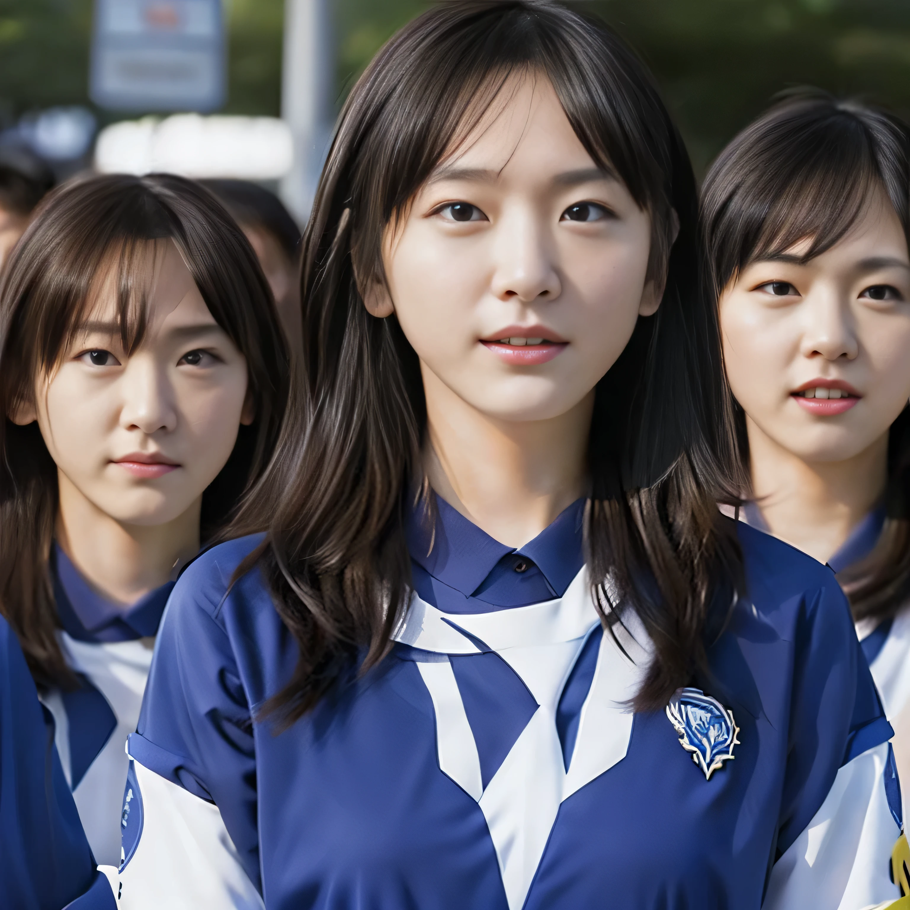 Idol group Trio Esbian、、、、fluorescent latex uniform、neat idol face、、、big and full breasts、good style、have fun playing
