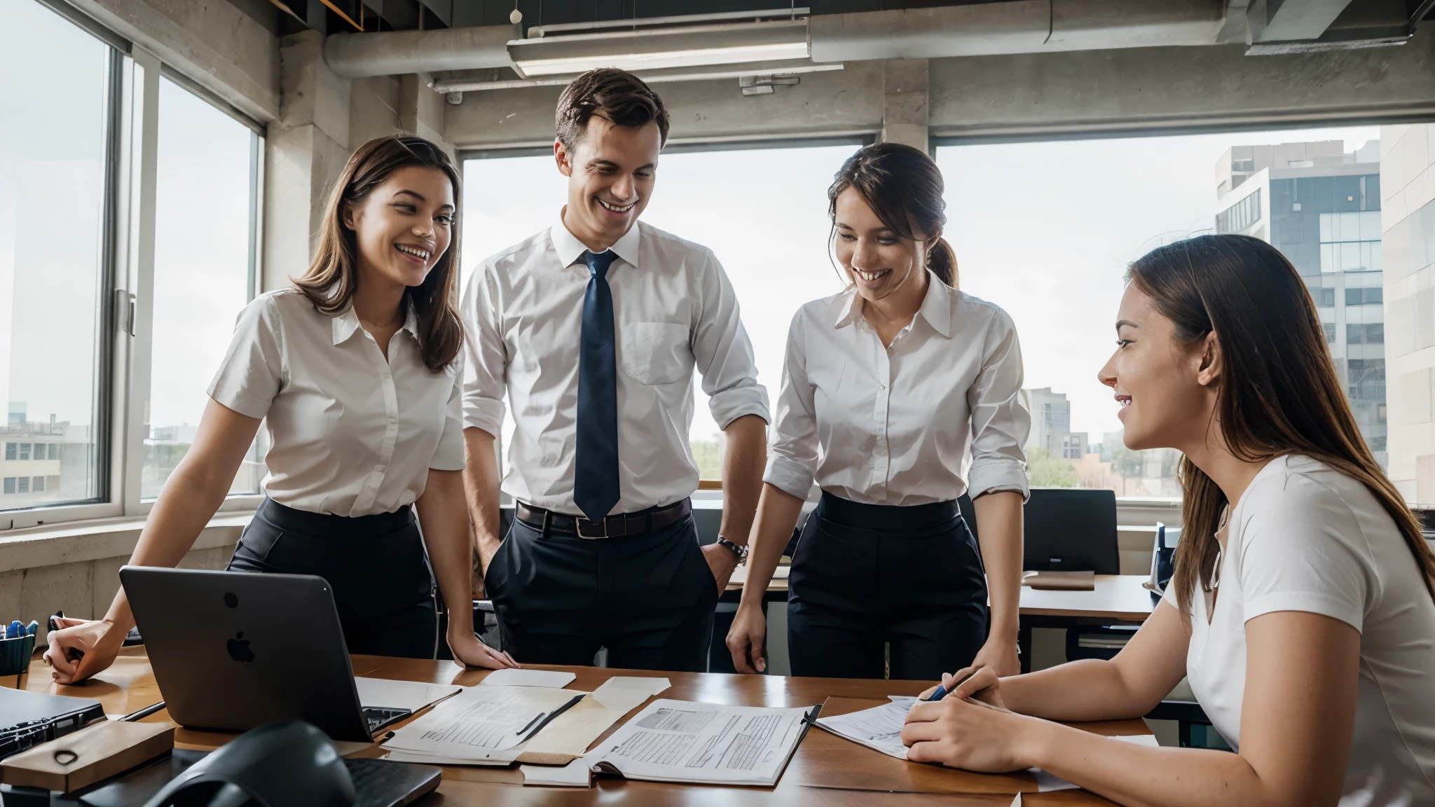 picture where it emphasis on work culture from construction work to office, happy multiple people