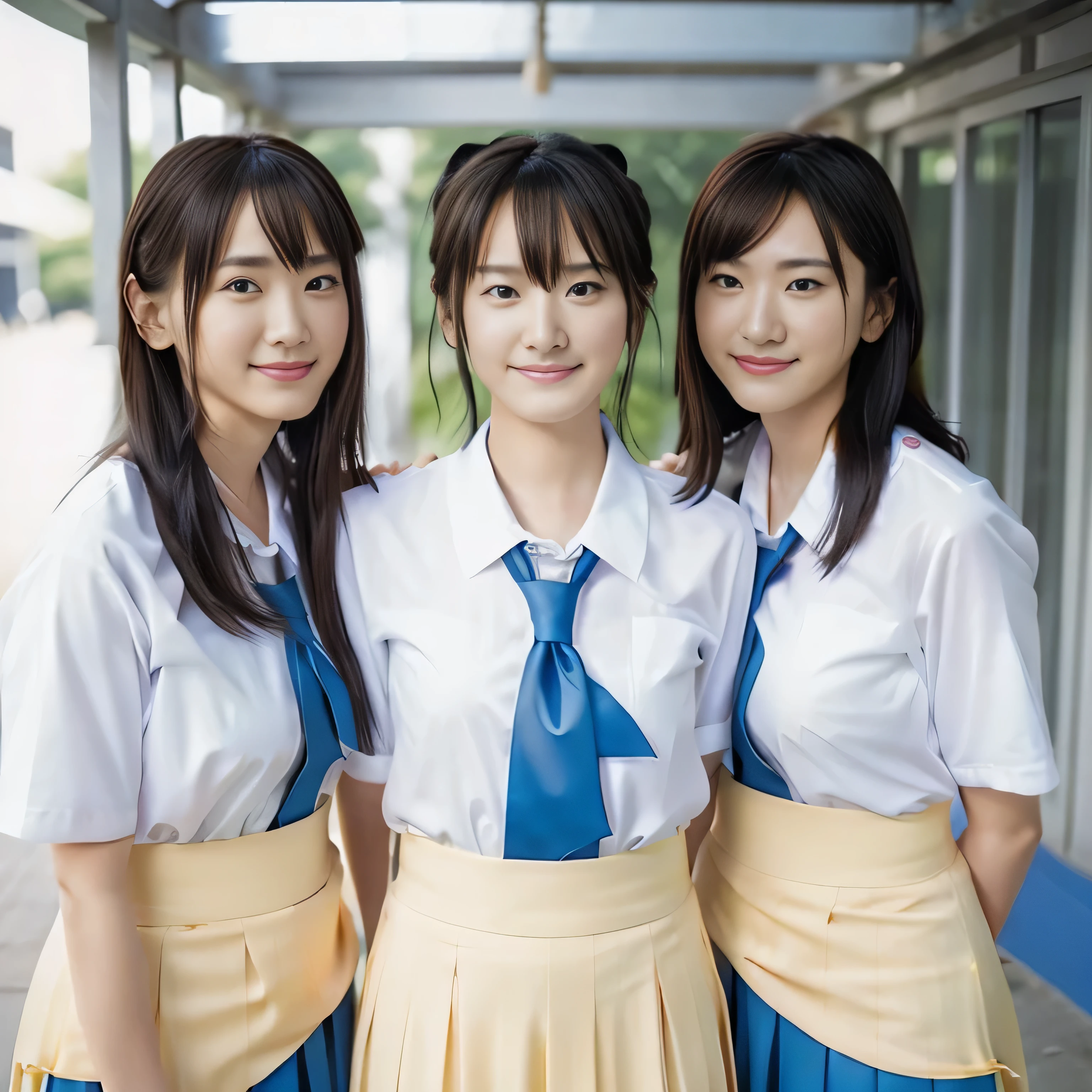 Idol group Trio Esbian、、、、fluorescent latex uniform、neat idol face、、、big and full breasts、good style、have fun playing