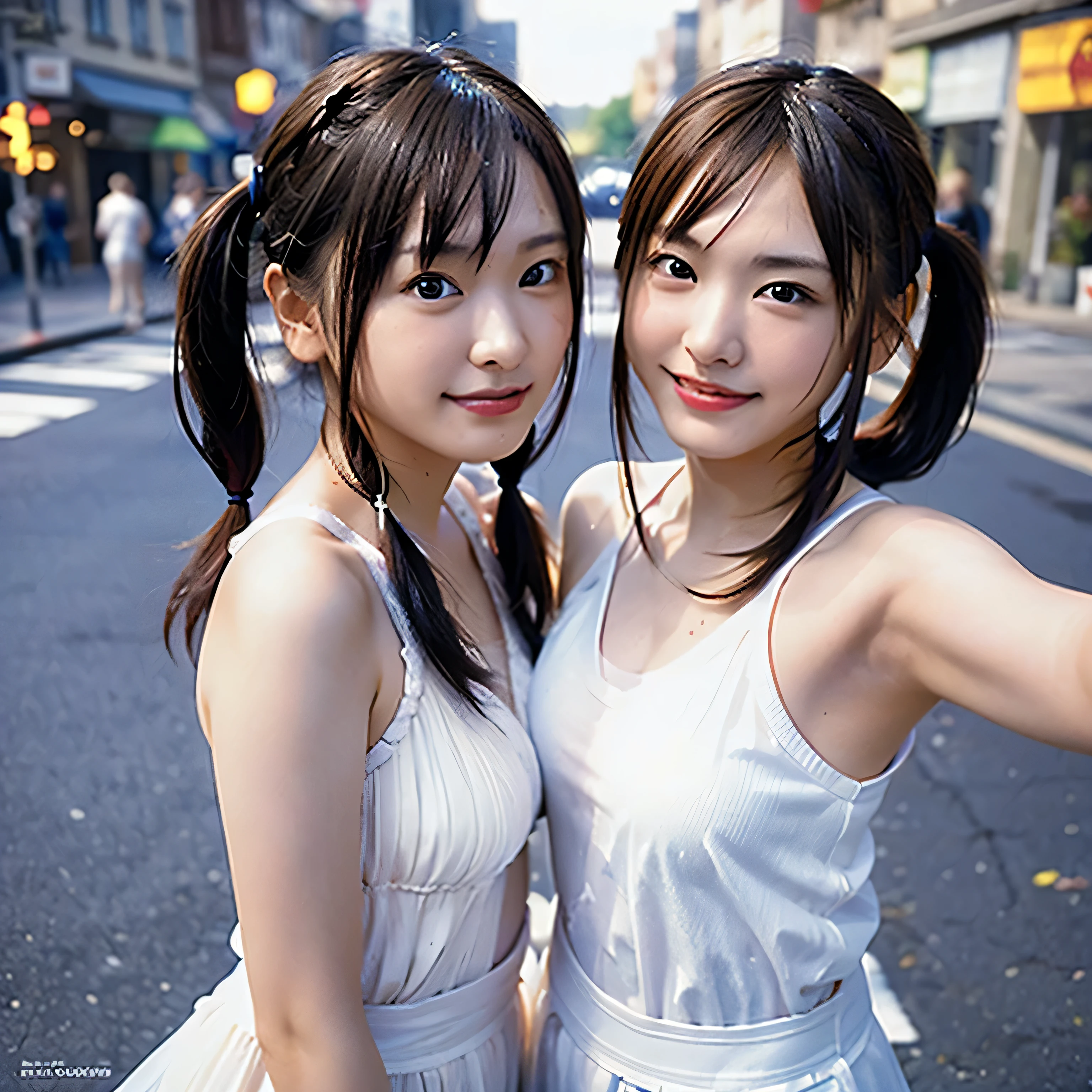 shukezouma, Rendering with Octane, nffsw, (Super detailed:1.15), (soft light, sharp:1.2), (((duo,Two girls in costume take a selfie on the street,smile、、colorful pigtails, anime cosplay,))),beautiful Girl, hyper detail eyes, mature, paint drop, tears滴をペイントする, girl made with paint, fully painted, splat, splash, long colored hair,paint light bulb,paint drop, exposed shoulders, tears,I can see your shoulders, thighs are exposed, half naked, focus on the face, beautiful face, eye shadow, bear outline, Russian face, russian girl, mascara, beautiful, 18-year-old