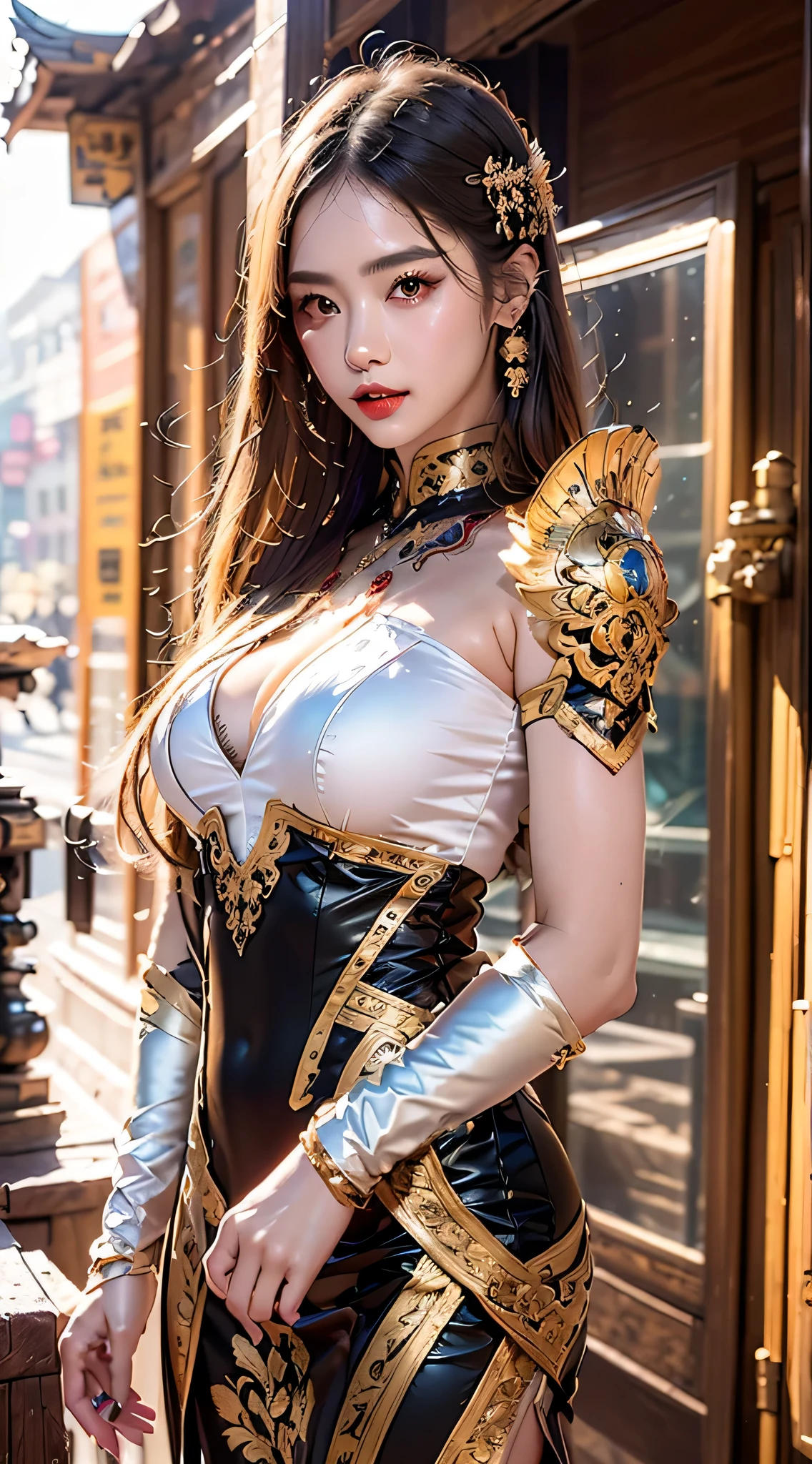 ((最high quality))、((masterpiece))、(very detailed: 1.3)、master piece、最high quality、(最high quality、Realistic:1.37)、super detail、epic composition、hyper hd、high quality、very detailedな、official art、Uniform 8K wallpaper、super detail、High resolution CG、Maximum depth of field definition and sharpness - layered textureirror surfaces of albedo and mapas、surface coloring、Accurate simulation of light-matter interactions 、octane rendering、dichroic light、Large Diameter、Low ISO、White balance、Rule of thirds、8K raw data、High leg、Nylon、leg length、little ass、indiff、(masterpiece、best quality、Realistic:1.37)、
model shoot、adorable、cleavage up、traditional ink painting style、Hanfu、embroidery、chinese costume、Front view、full body shot(detailed face)、translucent skin、Color、beautiful face、perfect beautiful female figure:1.4、distinct facial features、Symmetrical transparent wings、stunningly detailed、the beauty of classical Chinese gardens、Chinese aesthetics、very detailed pictures of women、Hanfu、Silkette、Main、full bodyエスビアン、(complex and sophisticated、very detailedな肌と顔)、full body、black hair、clear face、(complex and sophisticated、very detailedな肌と顔)、Beautiful vampire queen wearing black dress suite、Wrapped in a luxurious dark hooded robe、dark roses decorate her fabric、(Head equipment、rosette) ,skull decoration,red color,Dark color),red eyes,background snow forest,cinematic pastel lighting,8K wallpaper,solidarity,art station,High resolution CG,Person Portrait,(最high quality,8K,masterpiece:1.3), (beautiful and delicate eyes)、(super detail)、(desktop wallpaper)、8K、ultra hd ,RAW photo、、((最high quality))、((masterpiece))、(detailed:1.4 )、hdr(HighDynamicRange)、ray tracing、NVIDIA RTX、hyper resolution、