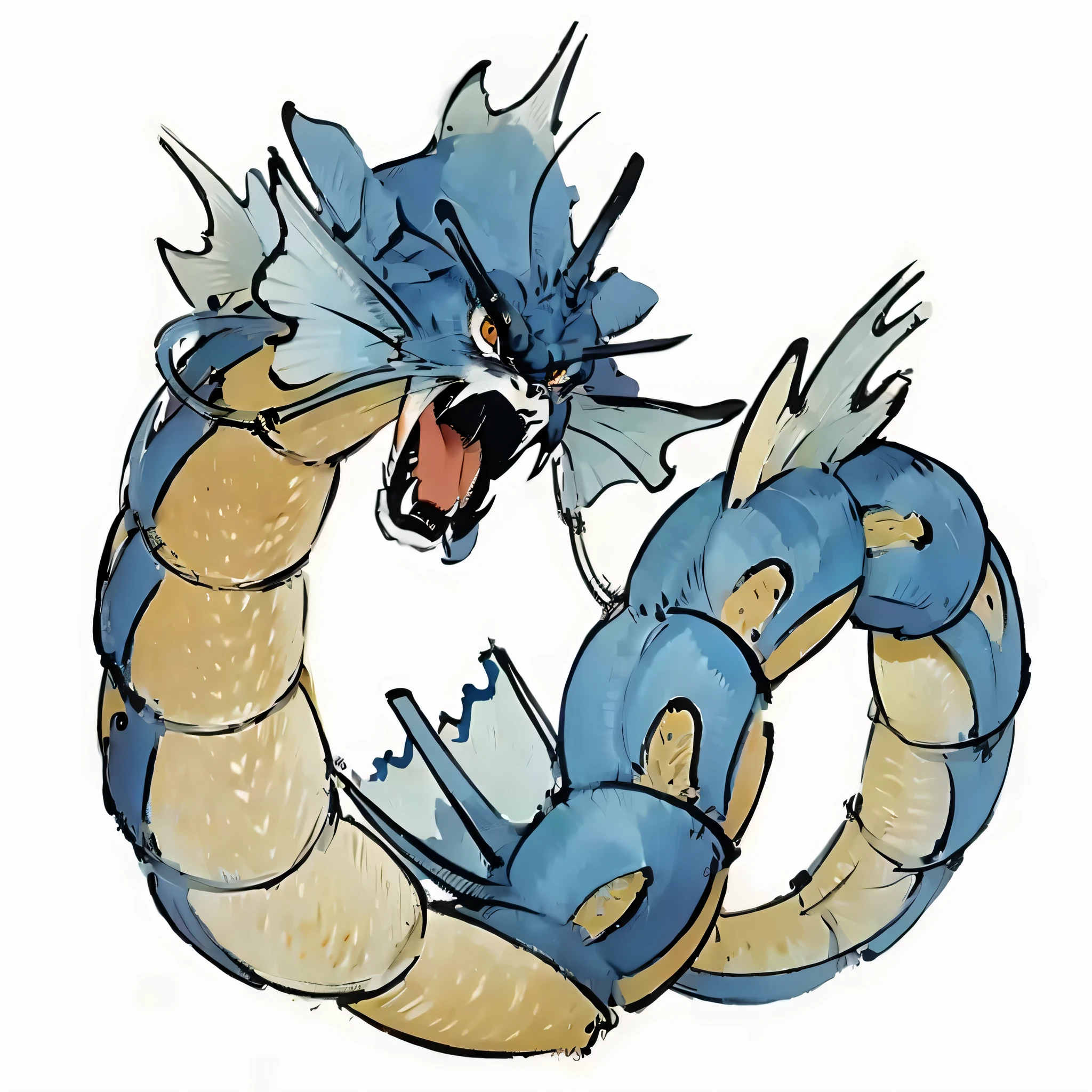 Japanese ink, color, Woodblock print of Gyarados, in the style of Hokusai,