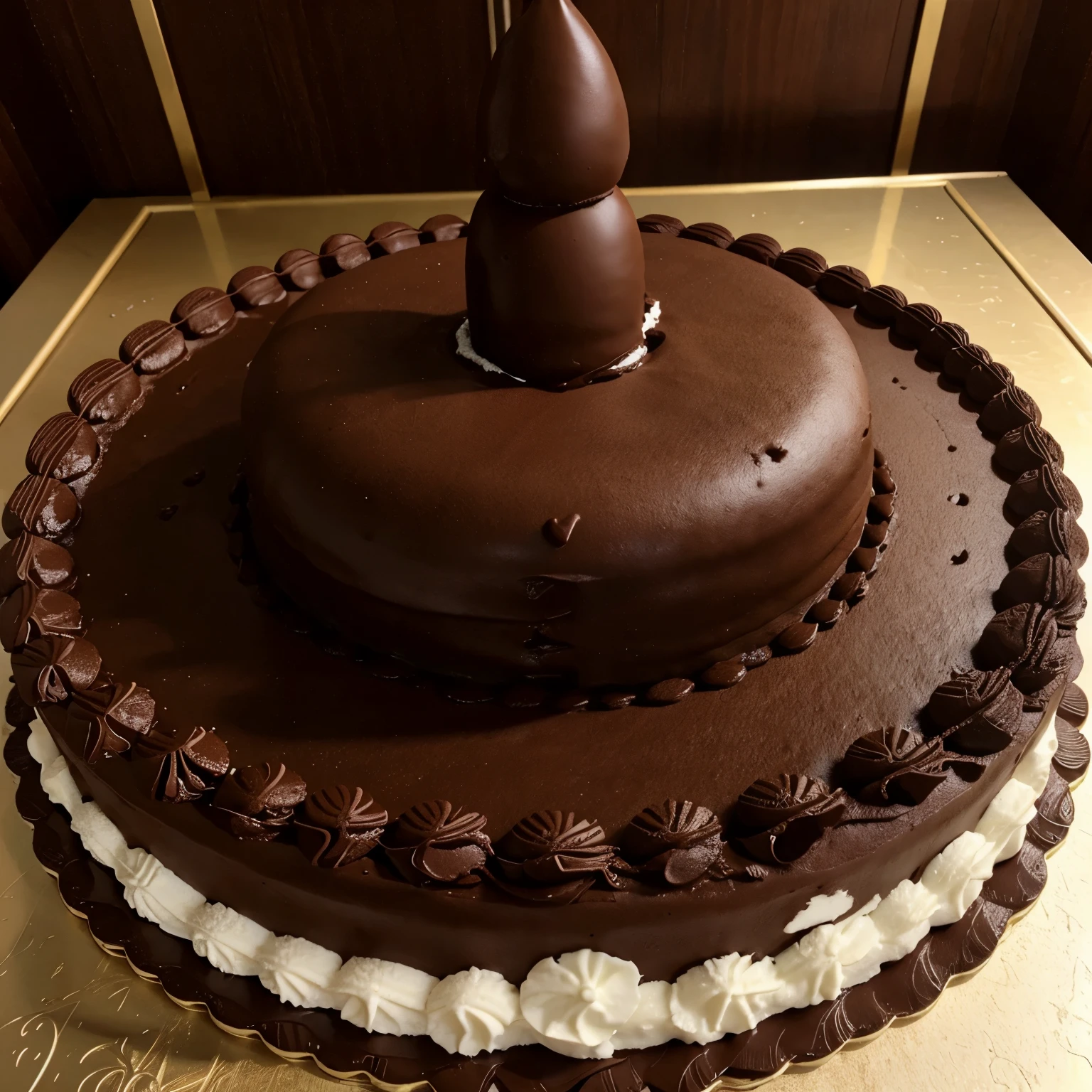 Um lindo bolo de chocolade na messa decorativo e grande