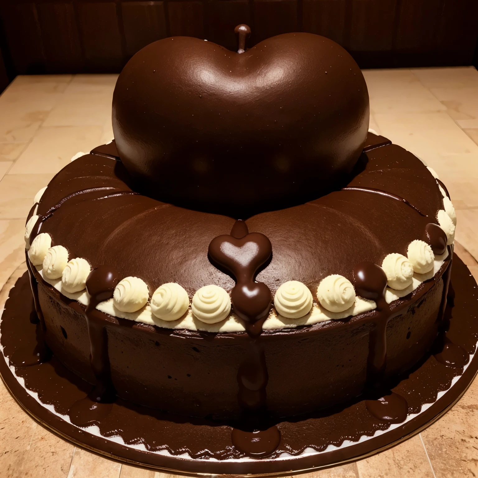 Um lindo bolo de chocolade na messa decorativo e grande