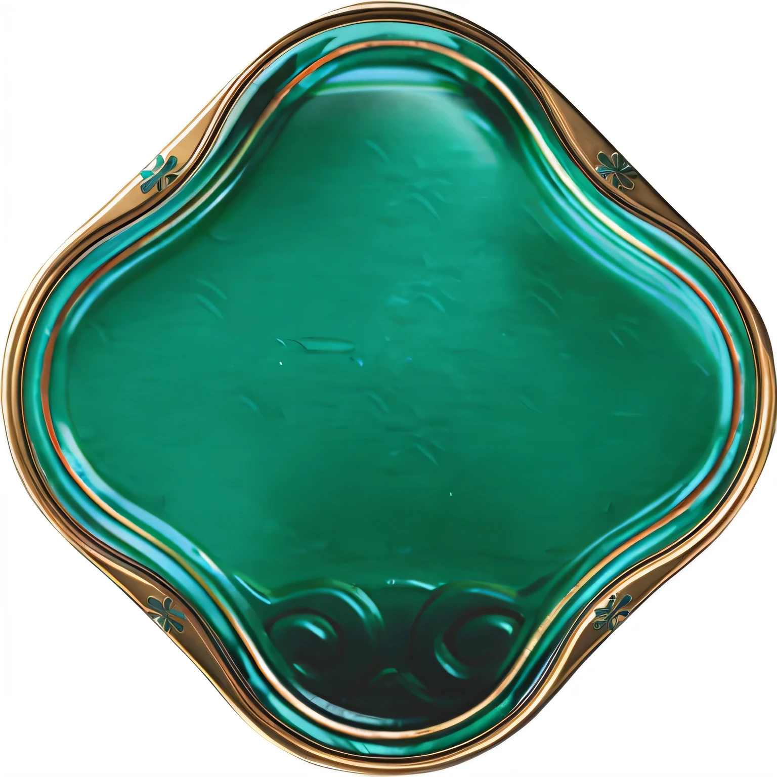 Close-up of green tray with Kaneko trim, 深绿色Glass, Art Nouveau, Glass、Kaneko、exit, Metallic green, emerald, beautiful green liquid, turquoise, ounce, 翡emerald绿, abalone shell, malachite, 绿色彩色Glass, dark green water, cyan and green, elegant green