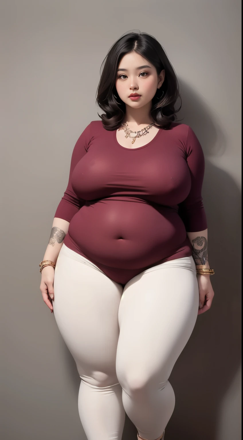 ((best quality)), ((masterpiece)), (detailed), perfect face, araffe woman thick and thight long pants posing for a picture, curvy model,, curvy hourglass figure, sexy longest hand t-shirt, thicc, beautiful full body shot, soft curvy shape, in a longest hand t-shirt, a beautiful woman , bbwchan, , armpits, there is a old woman posing in a dark room with a maroon burka clothes , 43 years old, thick body, beautiful thick female, wide hips, thick legs, she has a jiggly fat round belly, thick thighs, curvy hourglass figure, thicc, curvy model, widest hips, hyperrealistic full figure, bbwchan, voluptuous body, thick, tattooed body, tattooed hands, hena on arm, hena in belly, Burka girl, muslim clothes, 43 years old woman. Burka chubby woman, chubby cheeks, wearing a sneakers, bob hairstyle, thick neck, short neck, there is a woman random pose red-brown hijab, bbwchan, thicc, brown hijab outfit, brown hijab fashion model, korean girl, korean woman, wearing brown robe, full length shot, alluring plus sized model, japanese goddess, clothed in hooded, voluptuous and arousing, portrait shot, curvy model, voluptuous body, wonderful, nene tanaka body , bbwchan, The overall atmosphere is smooth , haunting illustrations, extremely high-resolution details, photographic, realism pushed to extreme, fine texture, 4k, ultra-detailed, high quality, high contrast, red sneakers , cold atmosphere ,, 8k resolution , ultra-detailed resolution , wearing long thight pants, random pose with full body , full body, diamond necklace , wearing a watch , thick arm, thick cheeks , wearing a gold Bracelet