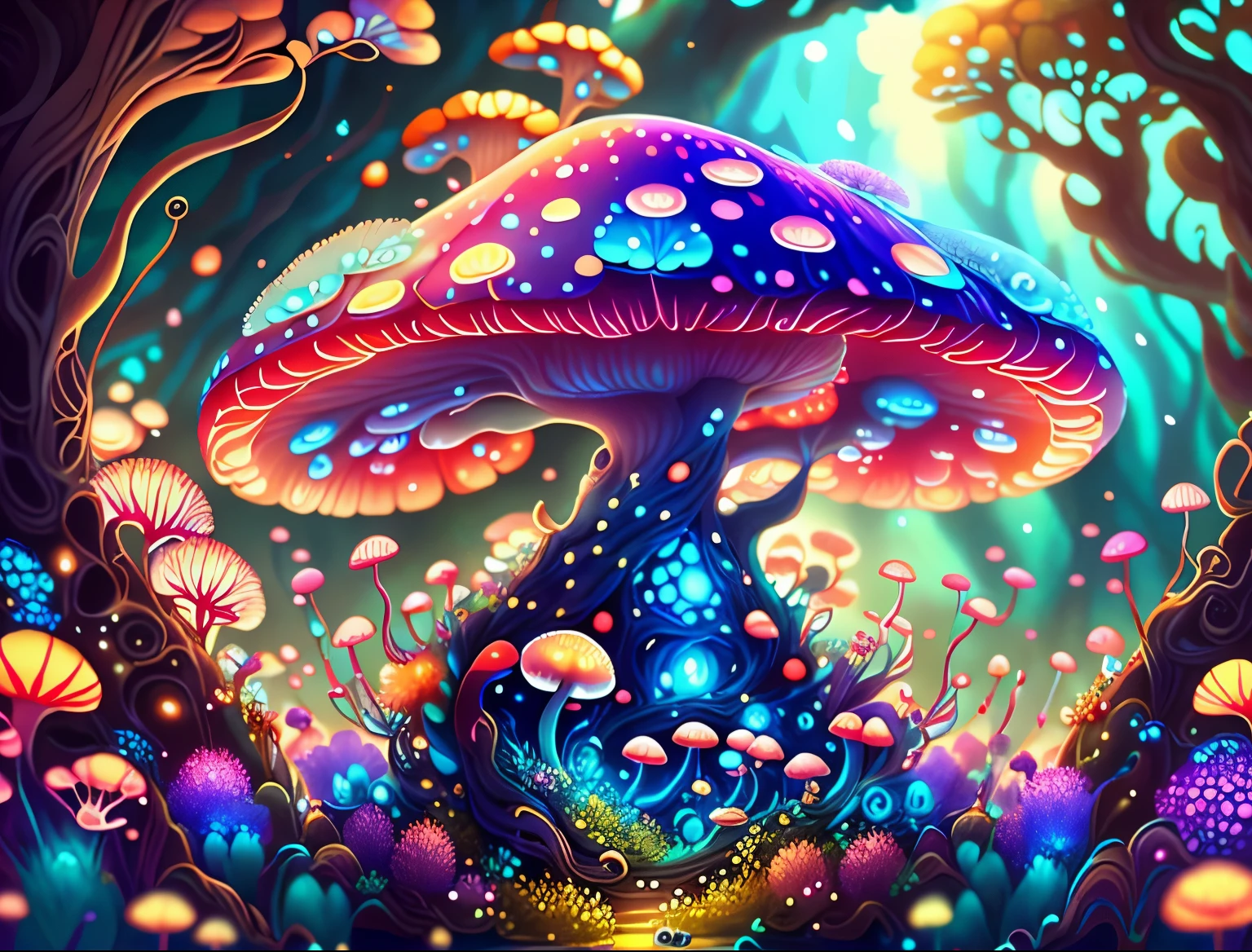树林里的地上有一个mushroom, psychedelic mumushroom dream, 神奇mushroom, magic mumushroom, 迷幻mushroom, psychedelic mumushroom, Chuanghui Digital Fantasy Art, glowing mumushroom, mushroom林, background artwork, neon mumushroom, 黑mushroom, mushroom, detailed Digital 2D Fantasy Art, Detailed fantasy digital art, Digital 2D Fantasy Art, colorful mumushroom