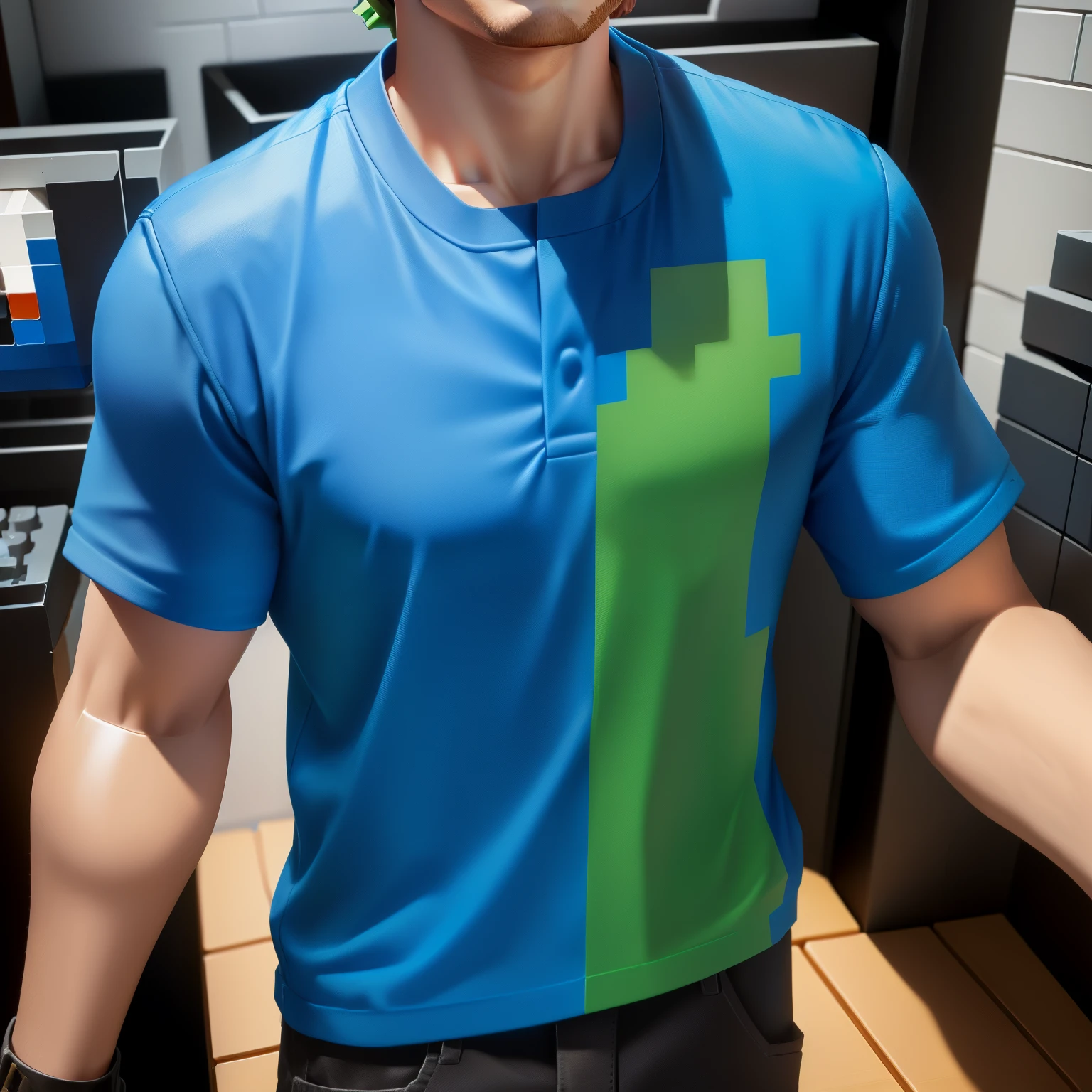 a close up of a lego figure of a man with a blue shirt, steve from minecraft, minecraft steve, herobrine, full body close-up shot, minecraft, style of minecraft, blocky like minecraft, full body photo of steve, masterpiece fine details, realistic high resulotion 