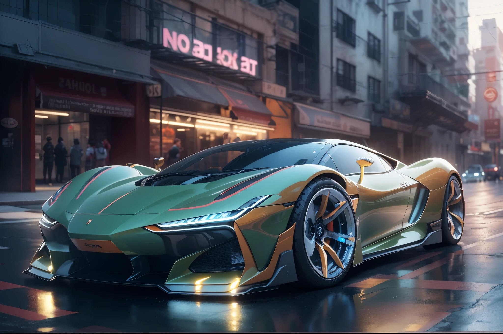 (1 transparent sports car on a gorgeous city street),Color transparent plastic,cyberpunk characters,industrial design,Smooth design,Sophisticated body structure,clean,(((Transparent visual impact))),(((Brilliant neon lights))),White background,Surrealism,Ultra high quality,high detail,best quality,4k