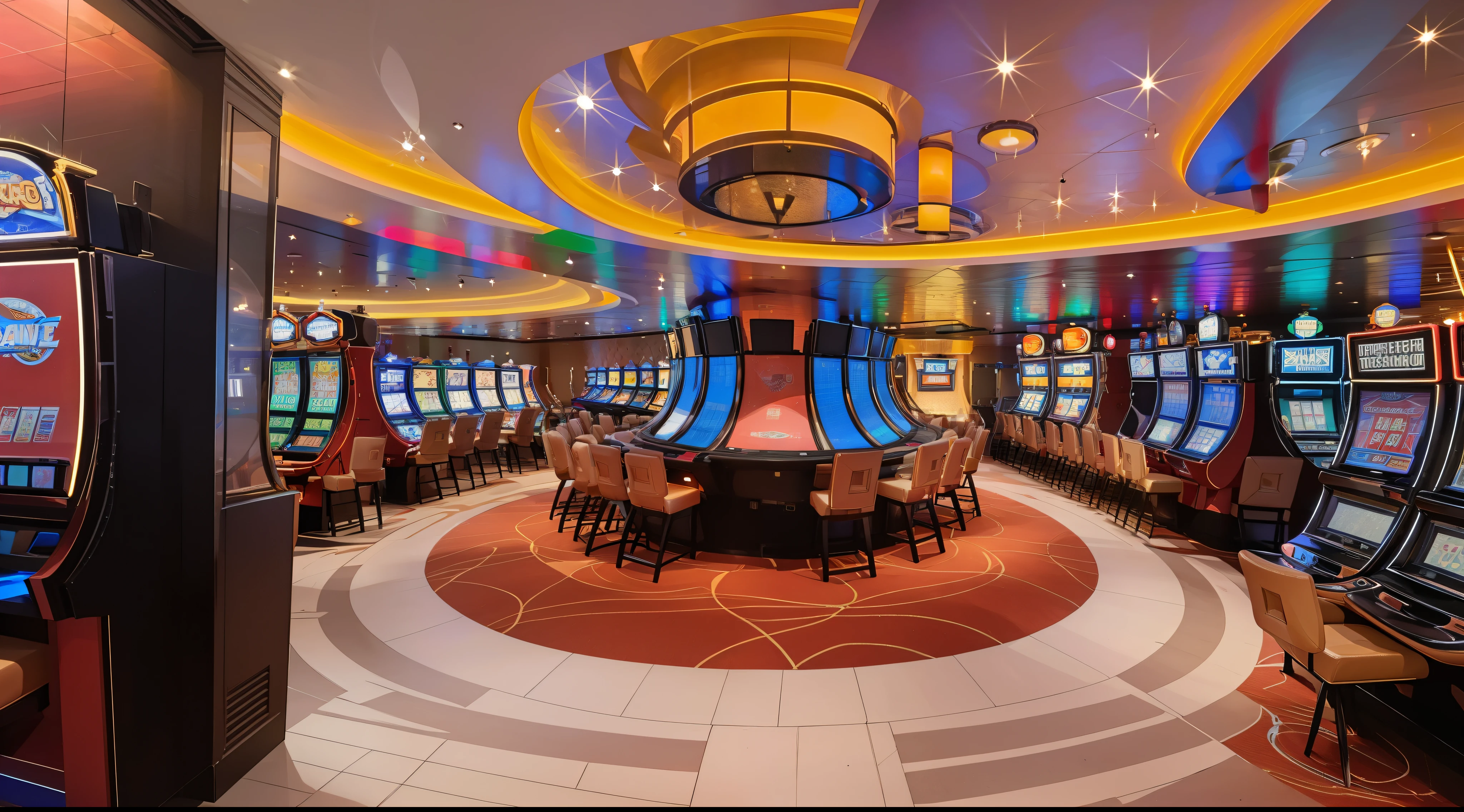 casino,a rendering of a casino room with roule and crap table, indoor casino, inside a casino, lecture halls and gambling dens, futuristic casino, casino, Raytraced 3D set design, Inside the ground, game room in 2 0 4 0, luxurious environment, Written by Wayne England, game room, online casino logo, gambling, With game graphics, stylized,((red carpet))