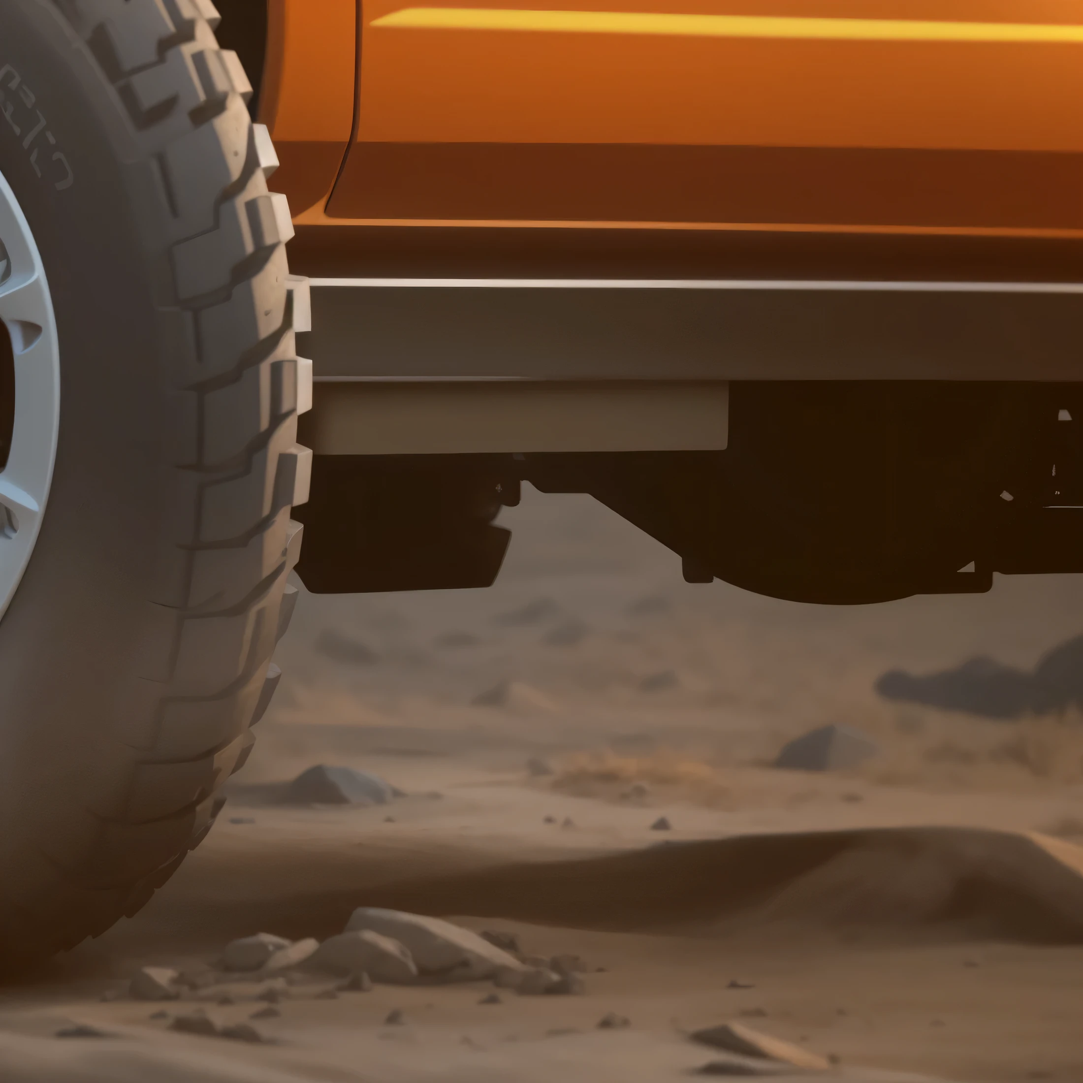 there is a truck，Equipped with black tires and black rims, Super detailed. number, Close-up picture, Real close-up, Close-up of lower body, Detailed leg upward shot, Few details. number, extremely high detail, off-road, middle close-up, 4K details, 4K details, Extremely realistic details，rendering，real scene