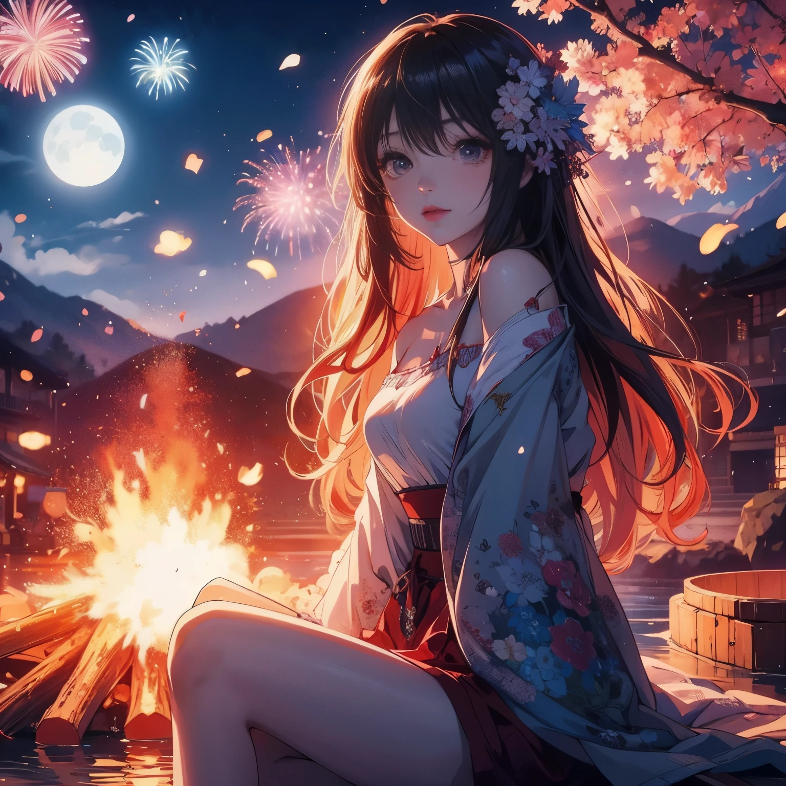 Sit on a log,Anime girl with fireworks in the background, anime style 4k, anime wallpaper 4 k, anime wallpaper 4k, 4k anime wallpaper, Anime Art Wallpaper 4k, anime art wallpaper 4k, Beautiful anime, night nucleus, Beautiful anime girl, anime wallpaper, hd anime wallpaper, anime art wallpaper 8k, anime wallpaper, anime pictures