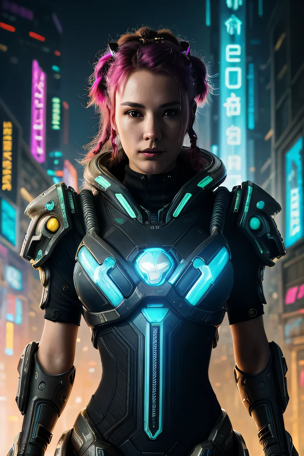 ((best quality)), ((masterpiece)), (detailed), perfect face
breathtaking Nova \(StarCraft\), (reimagined in a cyberpunk universe), (cyberpunk style), (cyberpunk), (cyberpunk outfit), augmentation, cybernetics, (cyberpunk outfit), (punk hair), glowing neon lights, cinematic scene, hero view, action pose, masterpiece, best quality, high quality, absurdres, vivid . award-winning, professional, highly detailed